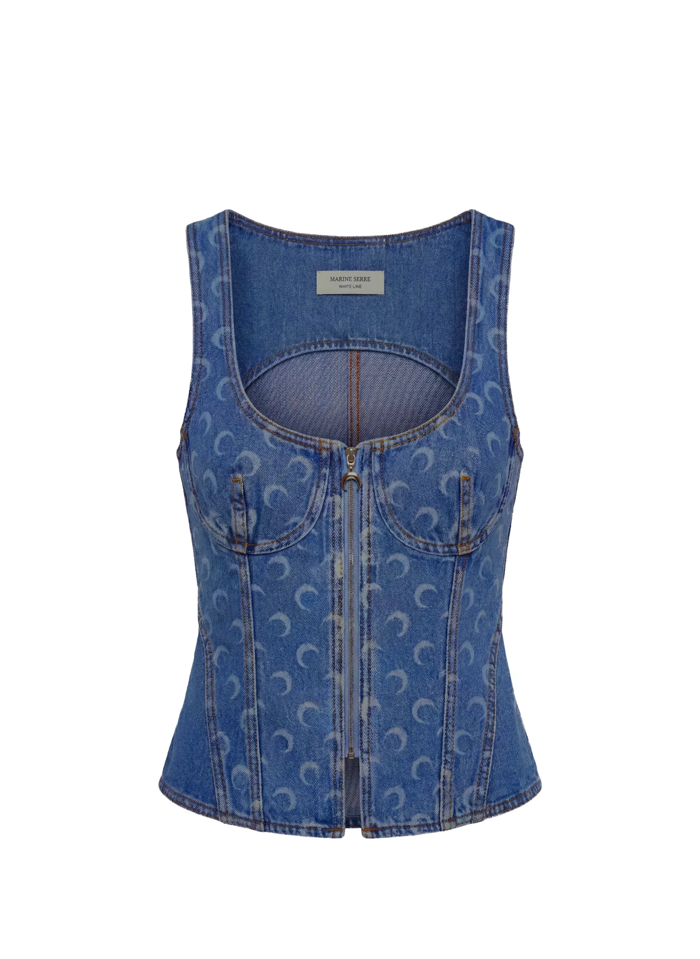 MOON LASER BLUE WASH DENIM BUSTIER TOP - 1