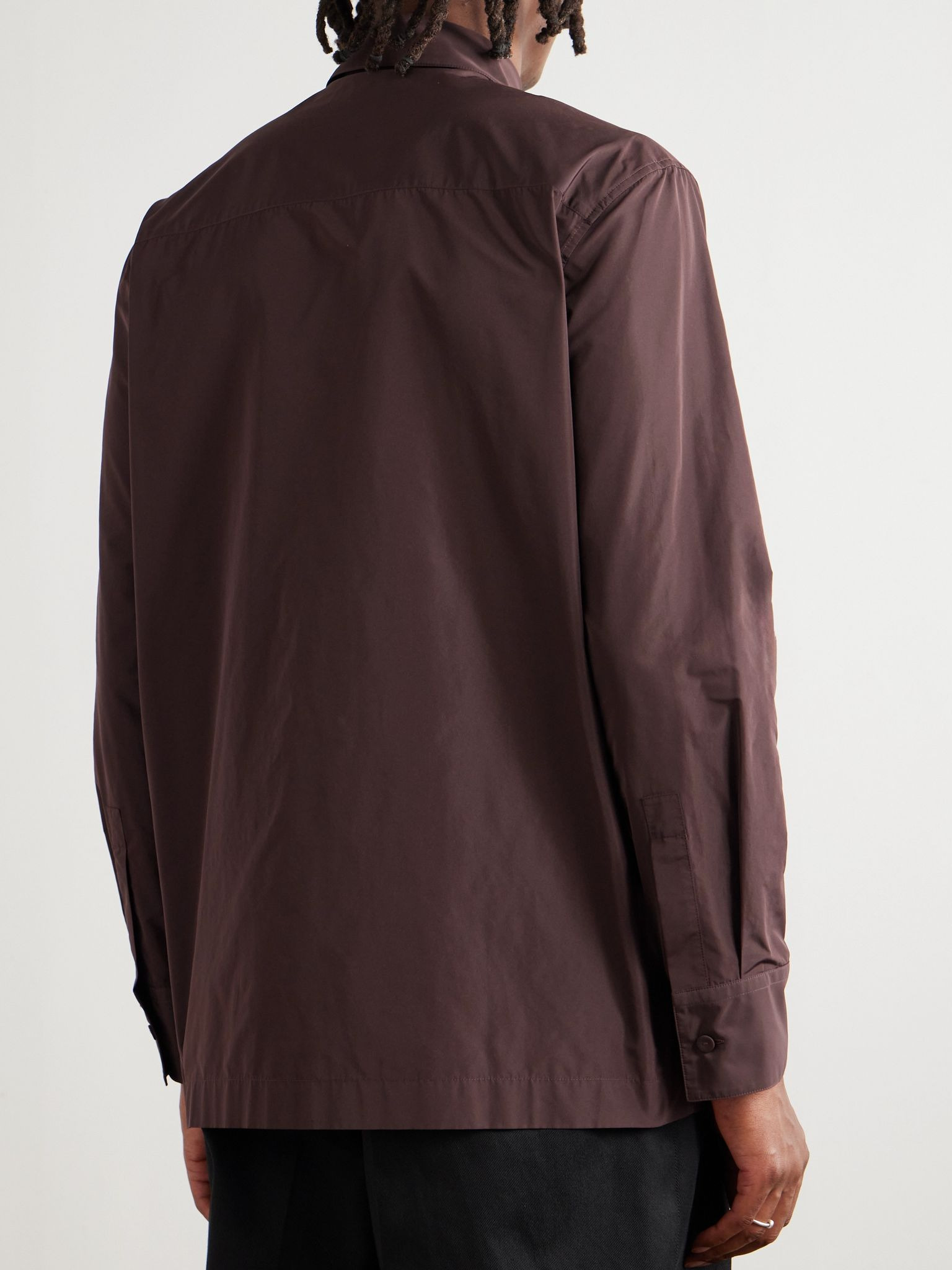 Slim-Fit Tie-Detailed Taffeta Shirt Brown - 4