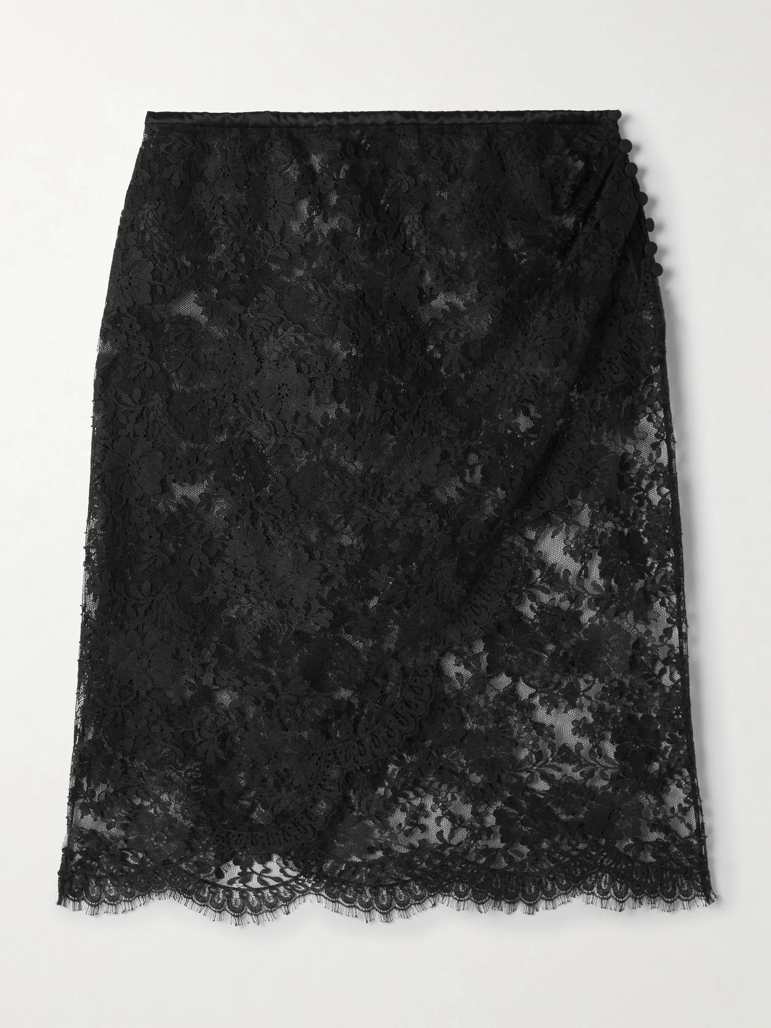 Scalloped cotton-blend lace midi skirt Black - 1