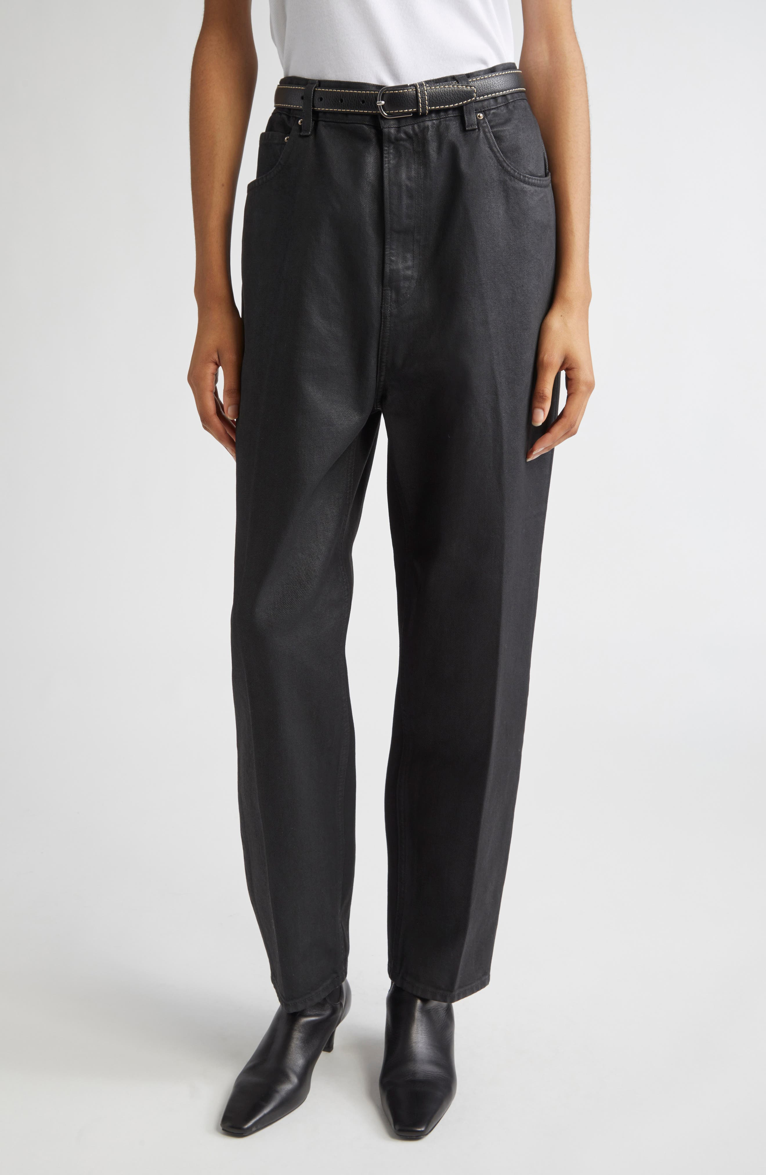 TOTEME Coated High Waist Tapered Jeans in Coated Black 207 at Nordstrom - 1
