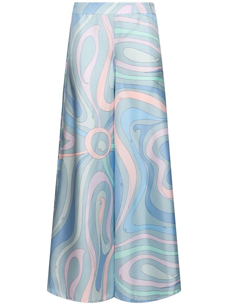 Printed silk twill wide pants - 1