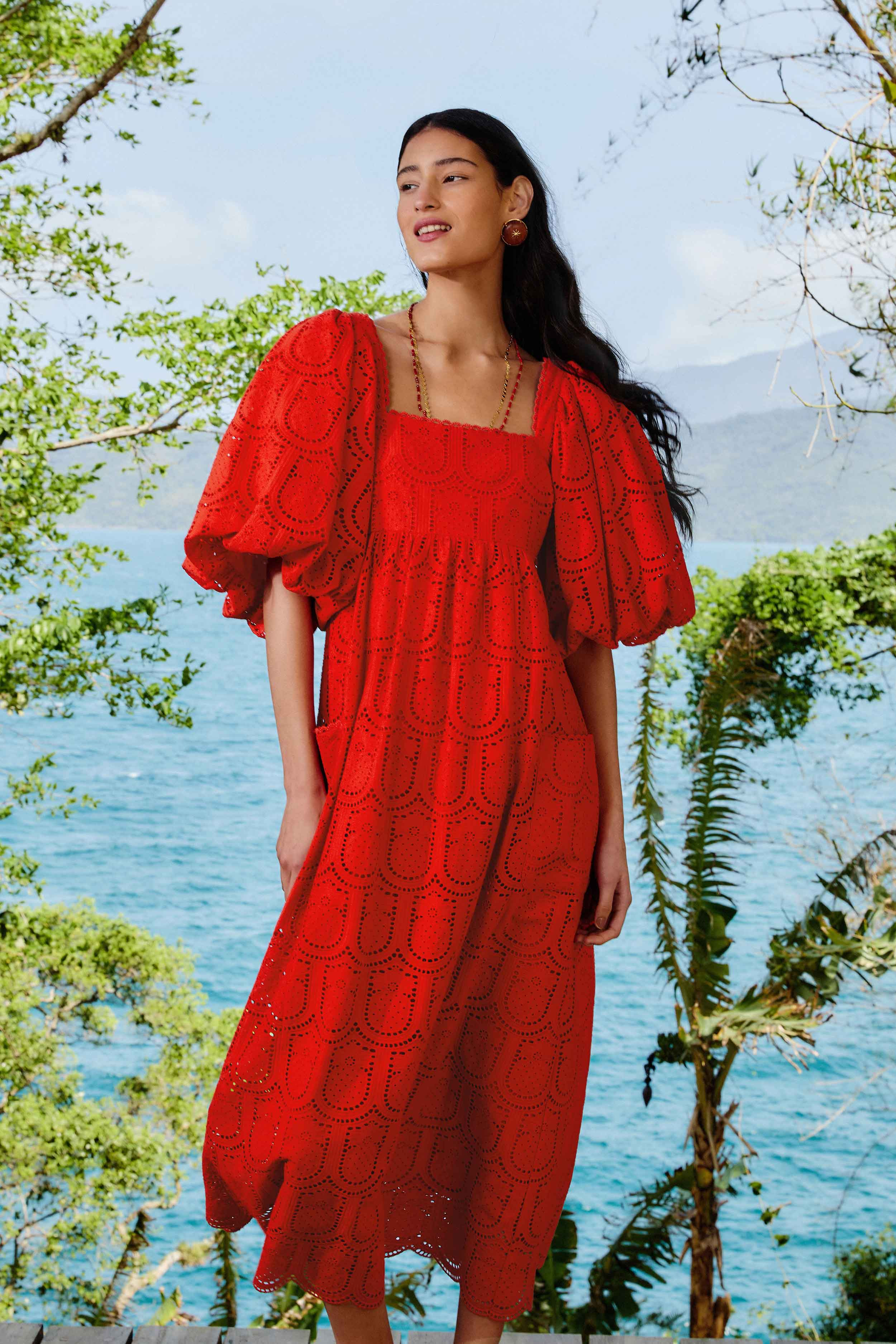 Red Pineapple Eyelet Maxi Dress - 3