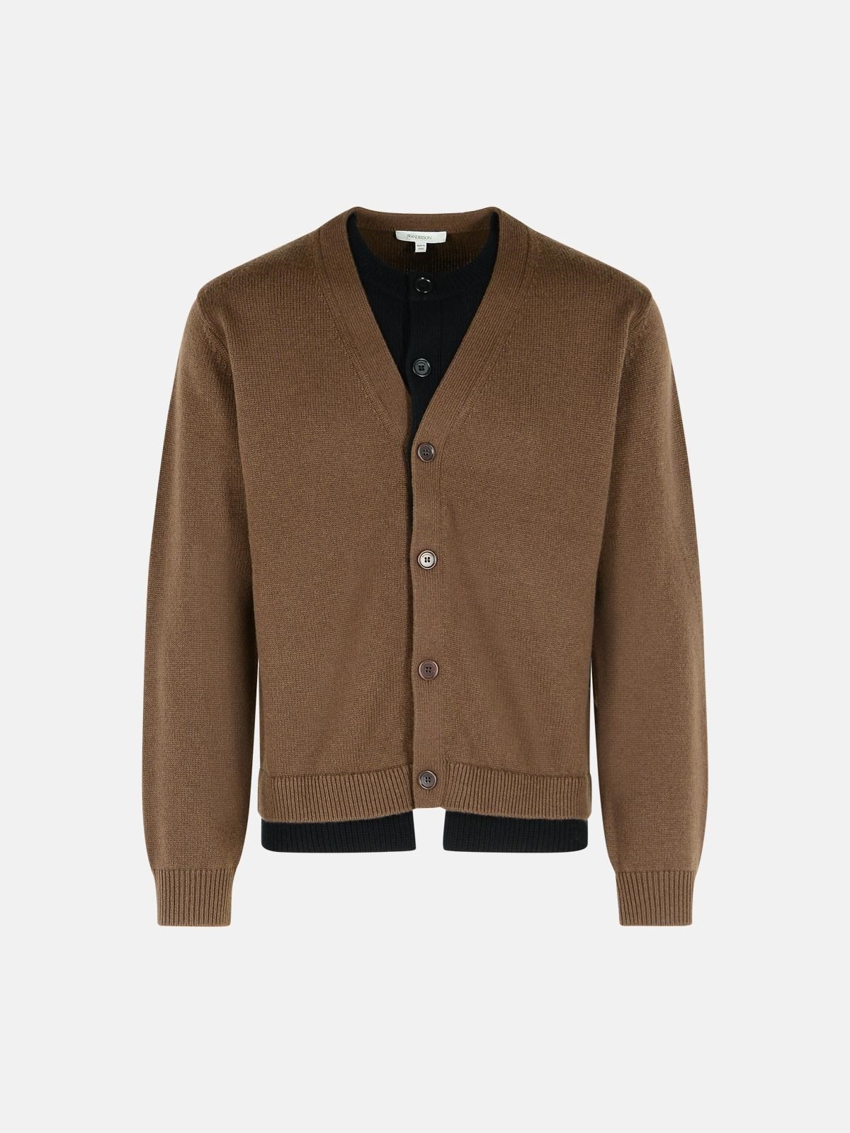 BROWN CASHMERE BLEND LAYERED CARDIGAN - 1