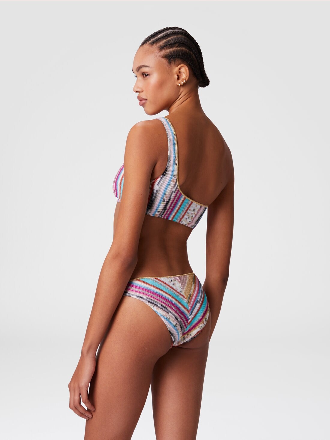 One-shoulder bikini in lamé slub viscose - 3