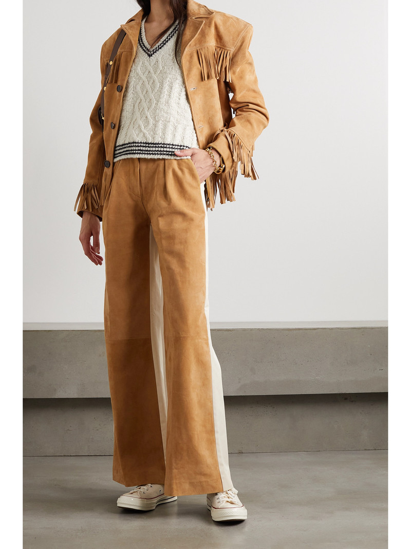 HALFBOY®️ Twill-paneled Suede Wide-leg Pants outlook