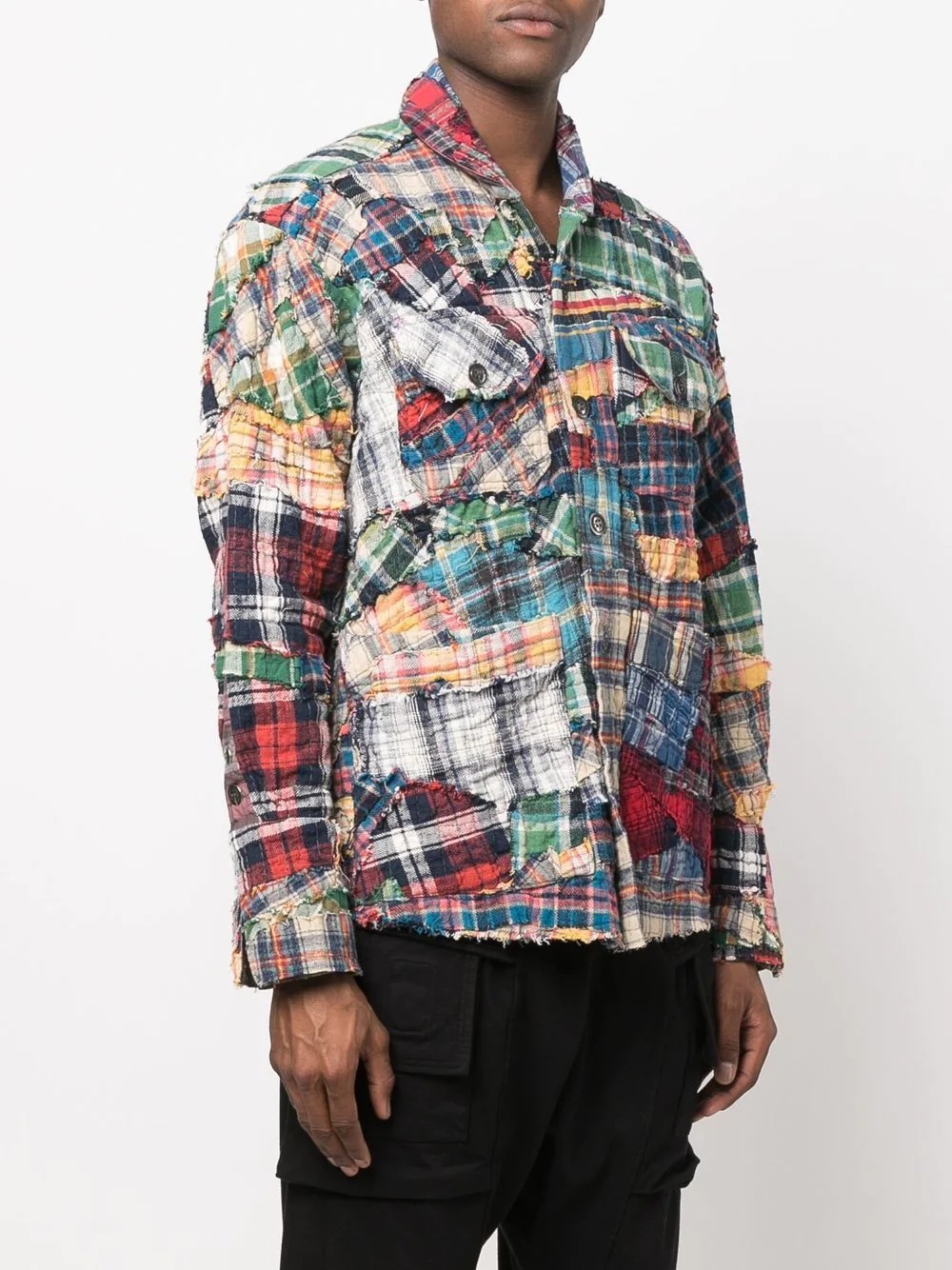 patchwork checked shirt - 4