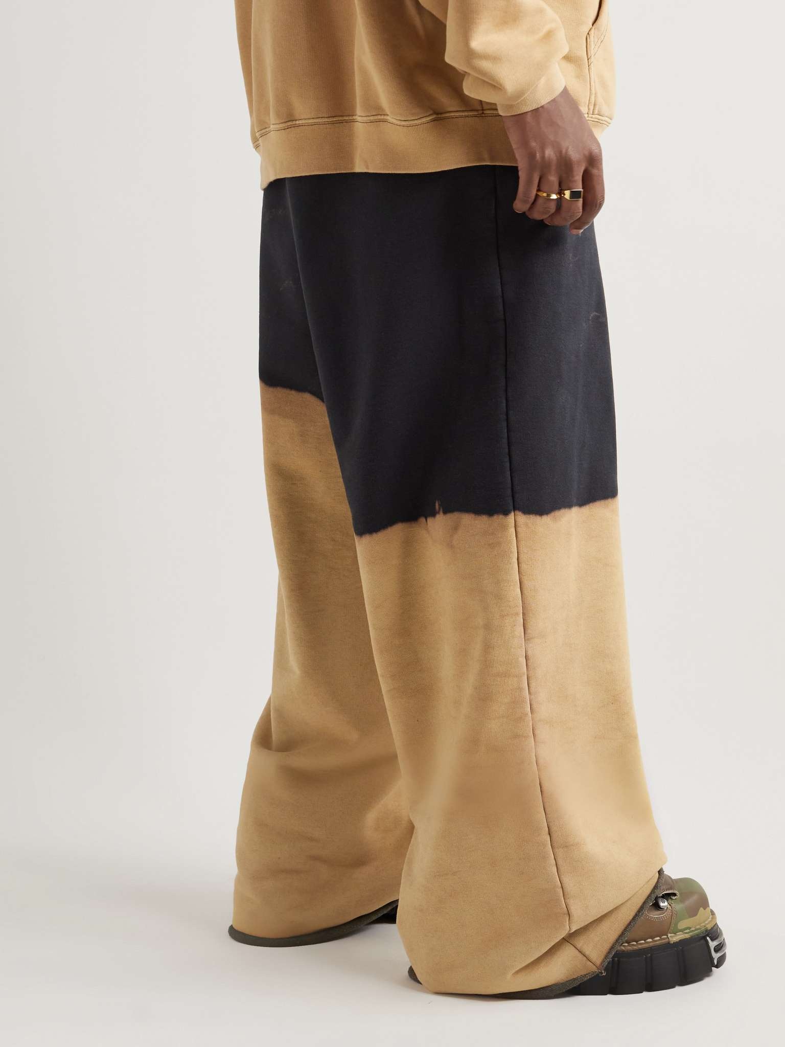 Wide-Leg Logo-Embroidered Bleached Cotton-Blend Jersey Sweatpants - 4
