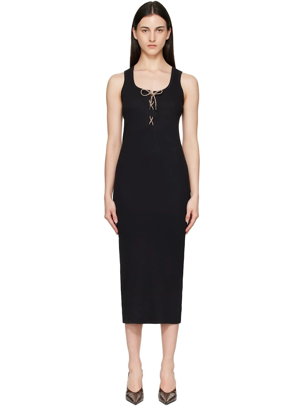 Black Lace-Up Midi Dress - 1