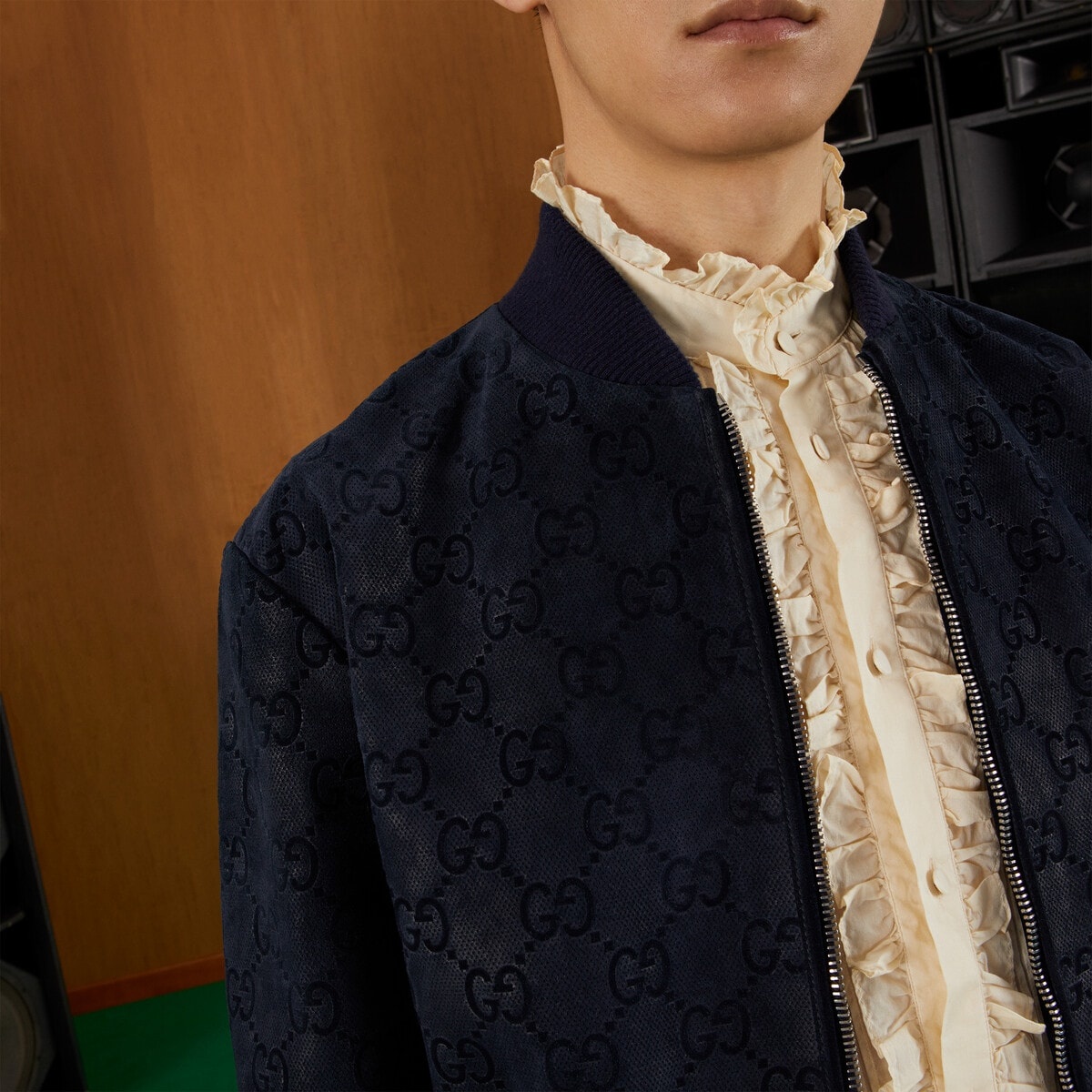GG printed suede bomber jacket - 4