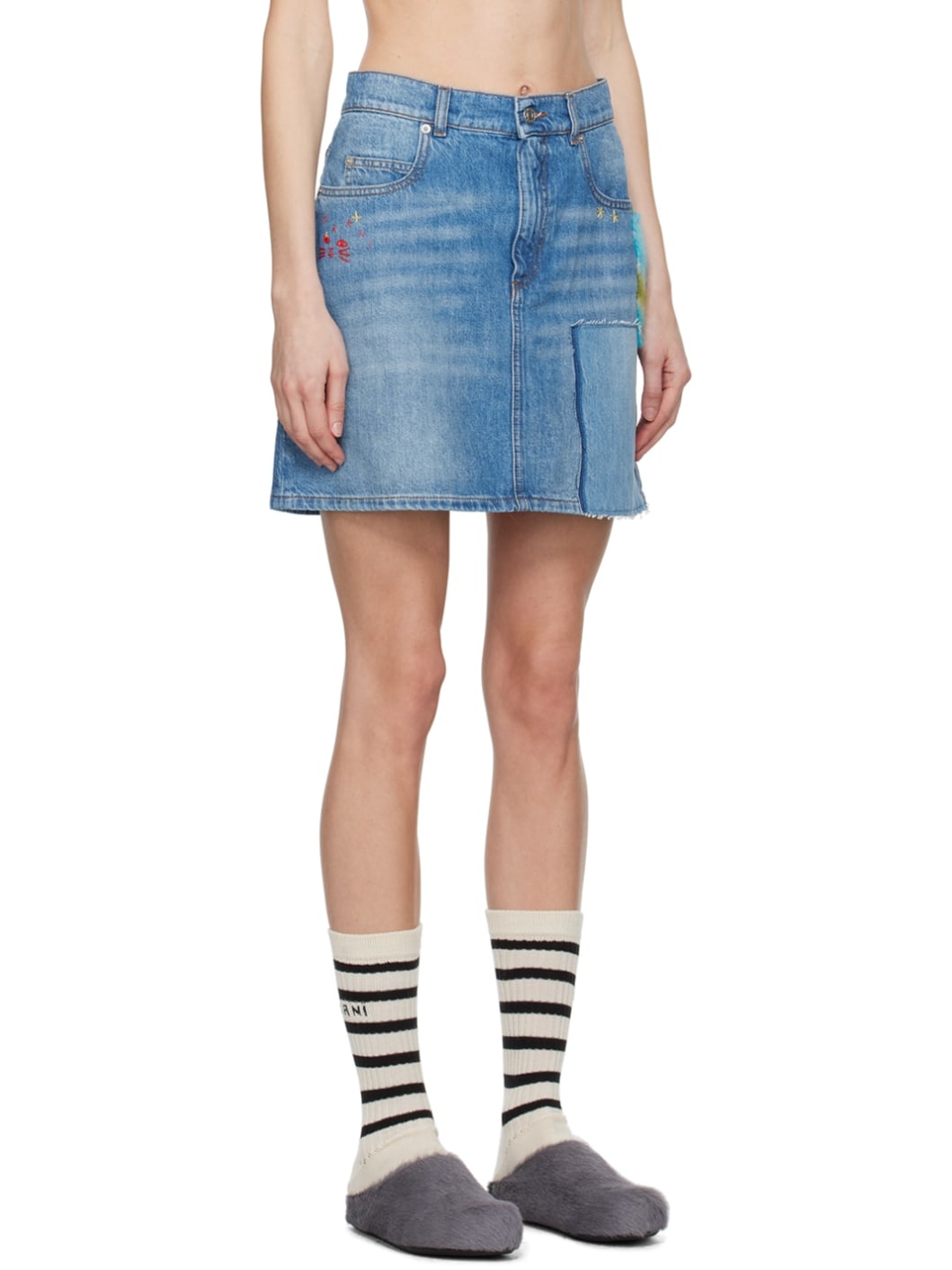 Blue Paneled Denim Miniskirt - 2