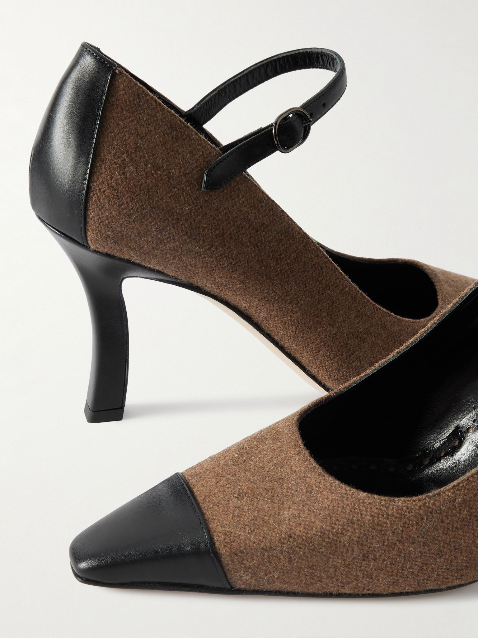 Semele 90 leather-trimmed brushed tweed Mary Jane pumps Brown - 4
