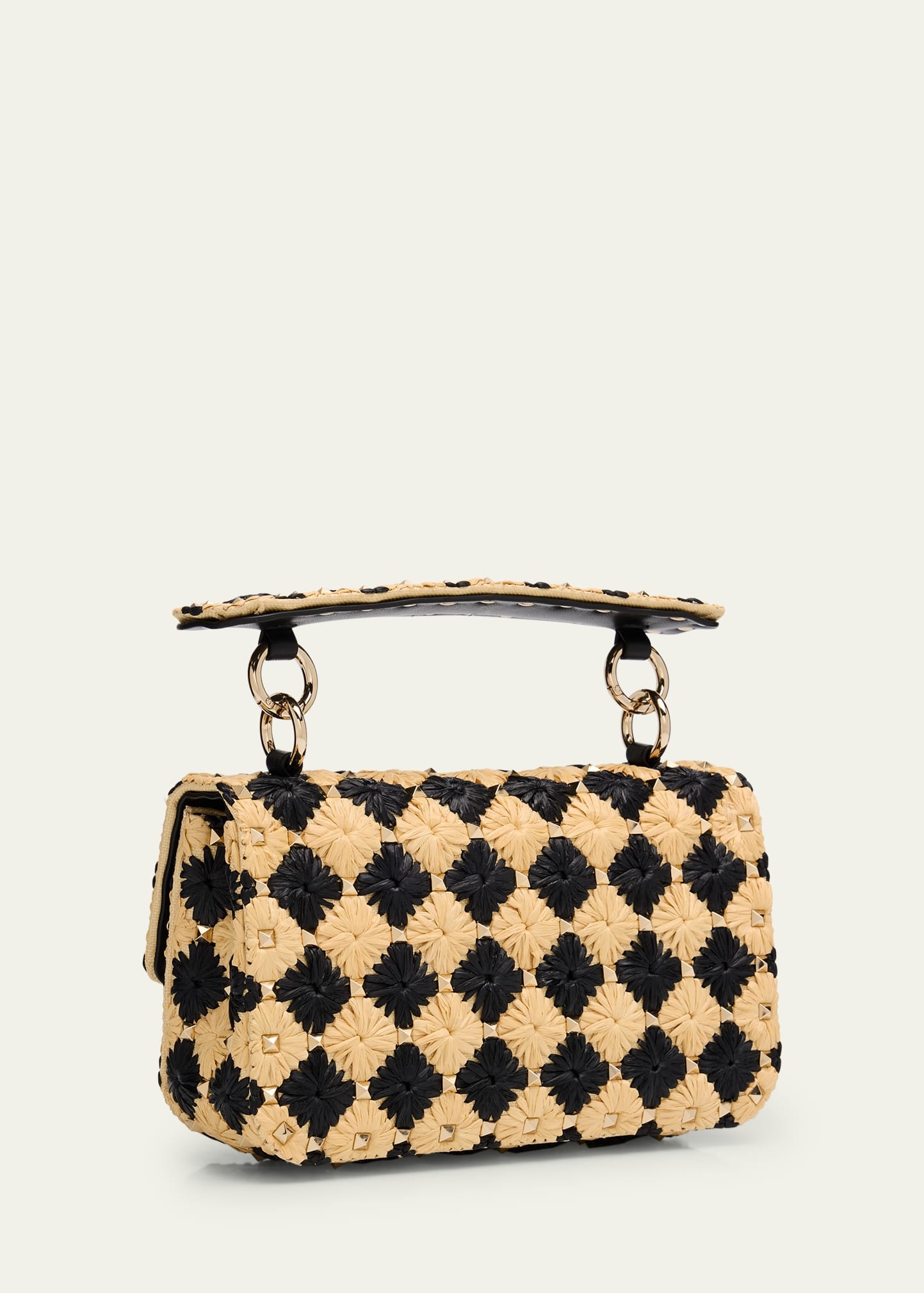 Rockstud Checkered Woven Shoulder Bag - 3
