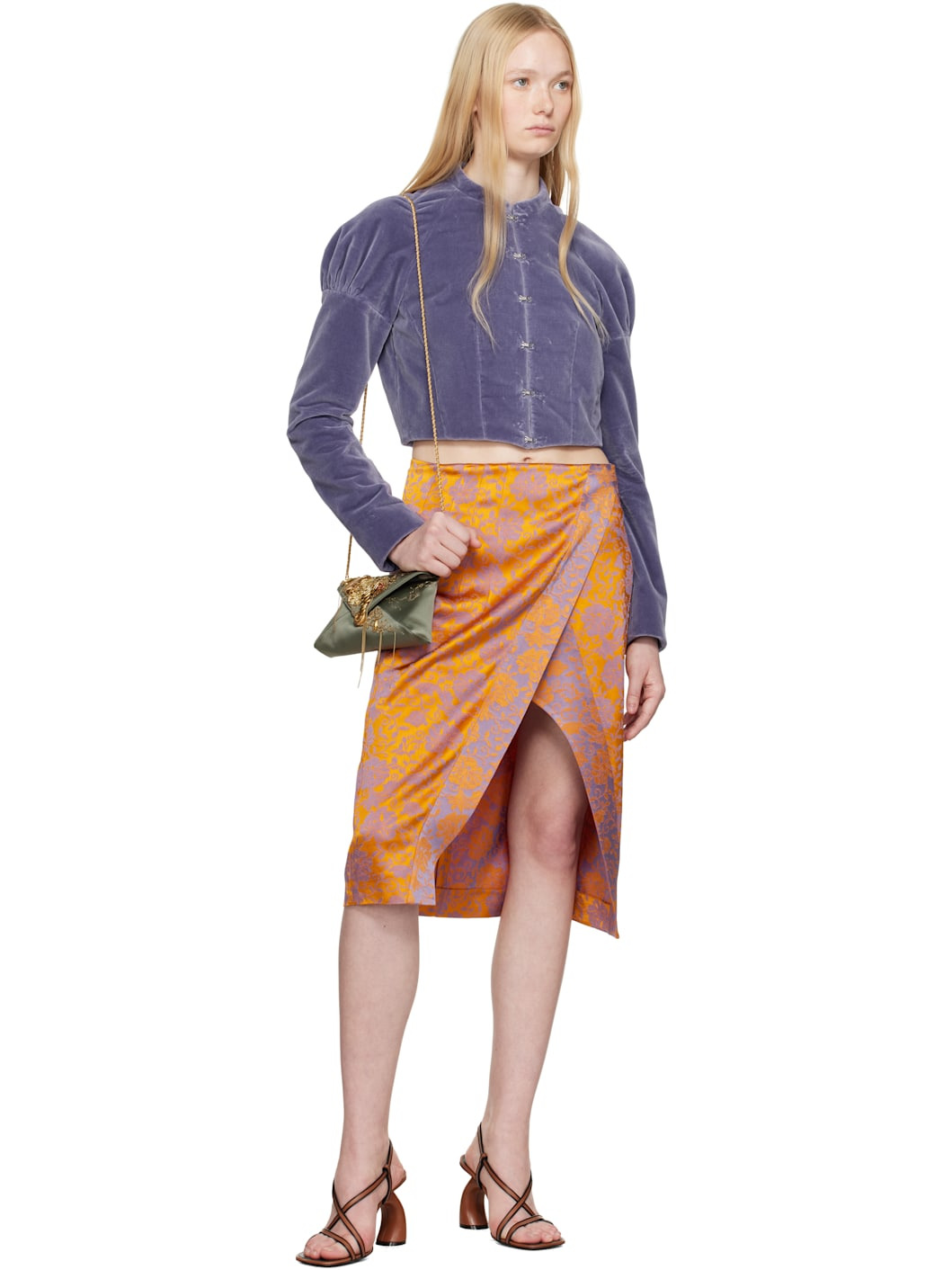 Orange & Purple Floral Midi Skirt - 4