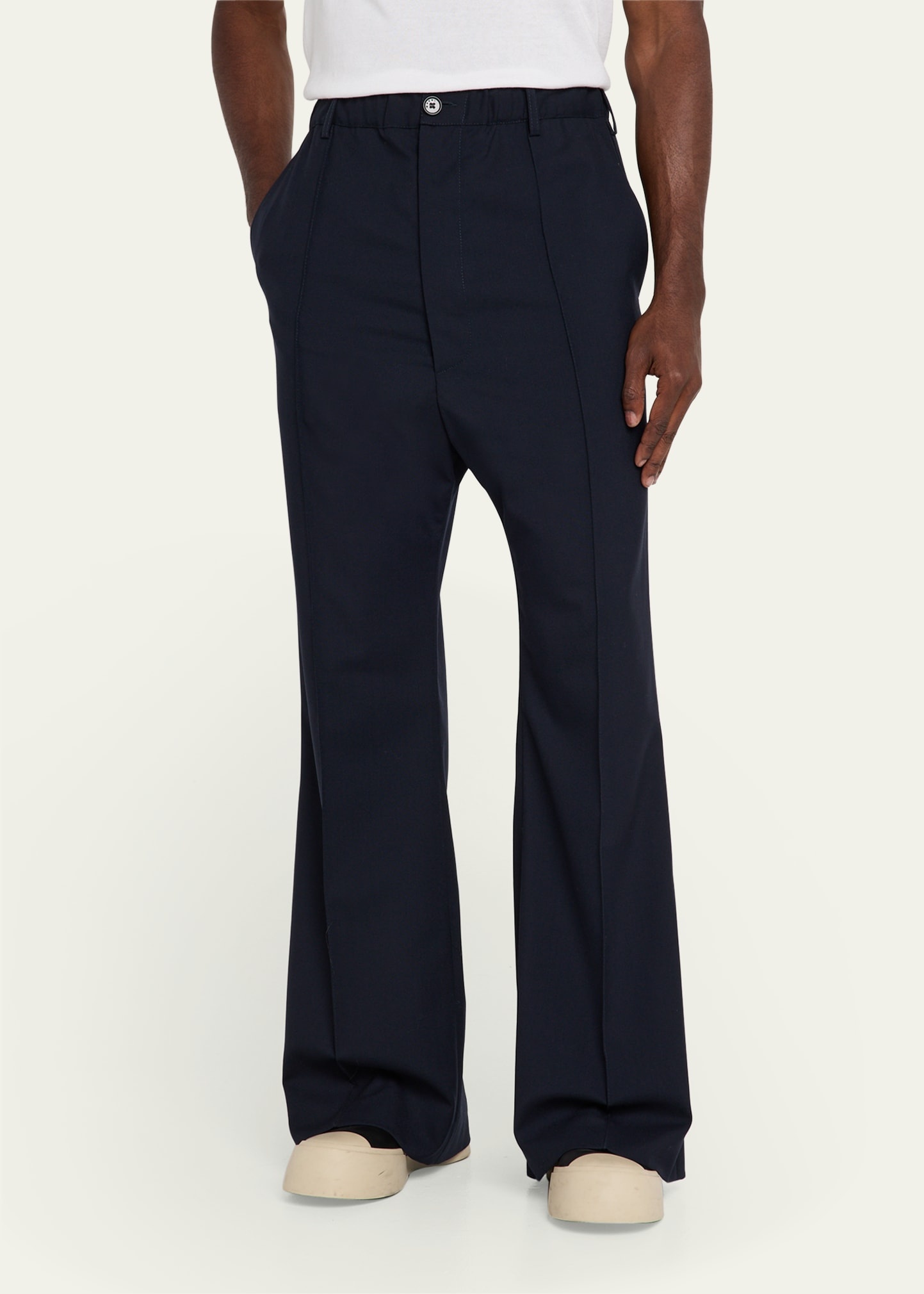 Men's Wool High-Waist Drawstring Flare Pants - 4