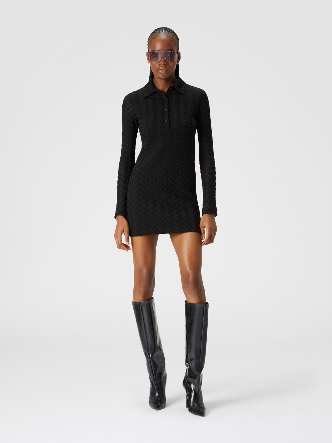 Polo mini-dress in cotton and chevron viscose - 2