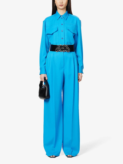 Alexander McQueen Pleated pressed-crease mid-rise wide-leg wool trousers outlook