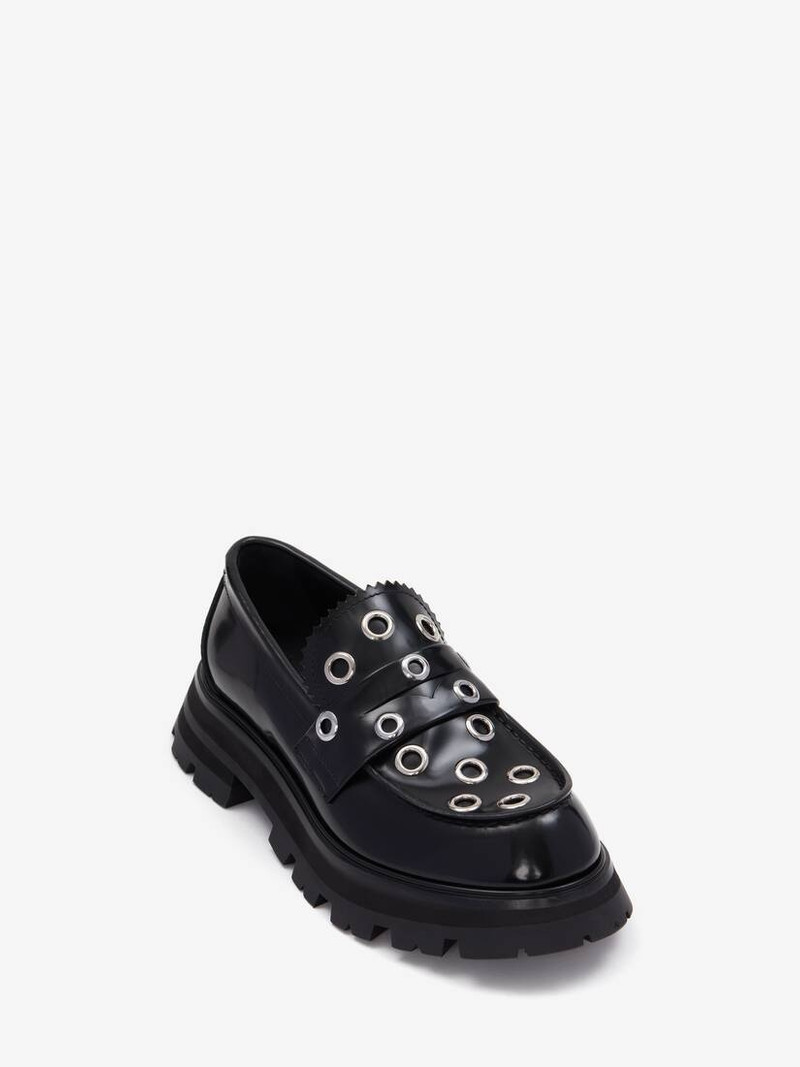 Alexander McQueen Women's Wander Eyelet Loafer in Black/silver outlook