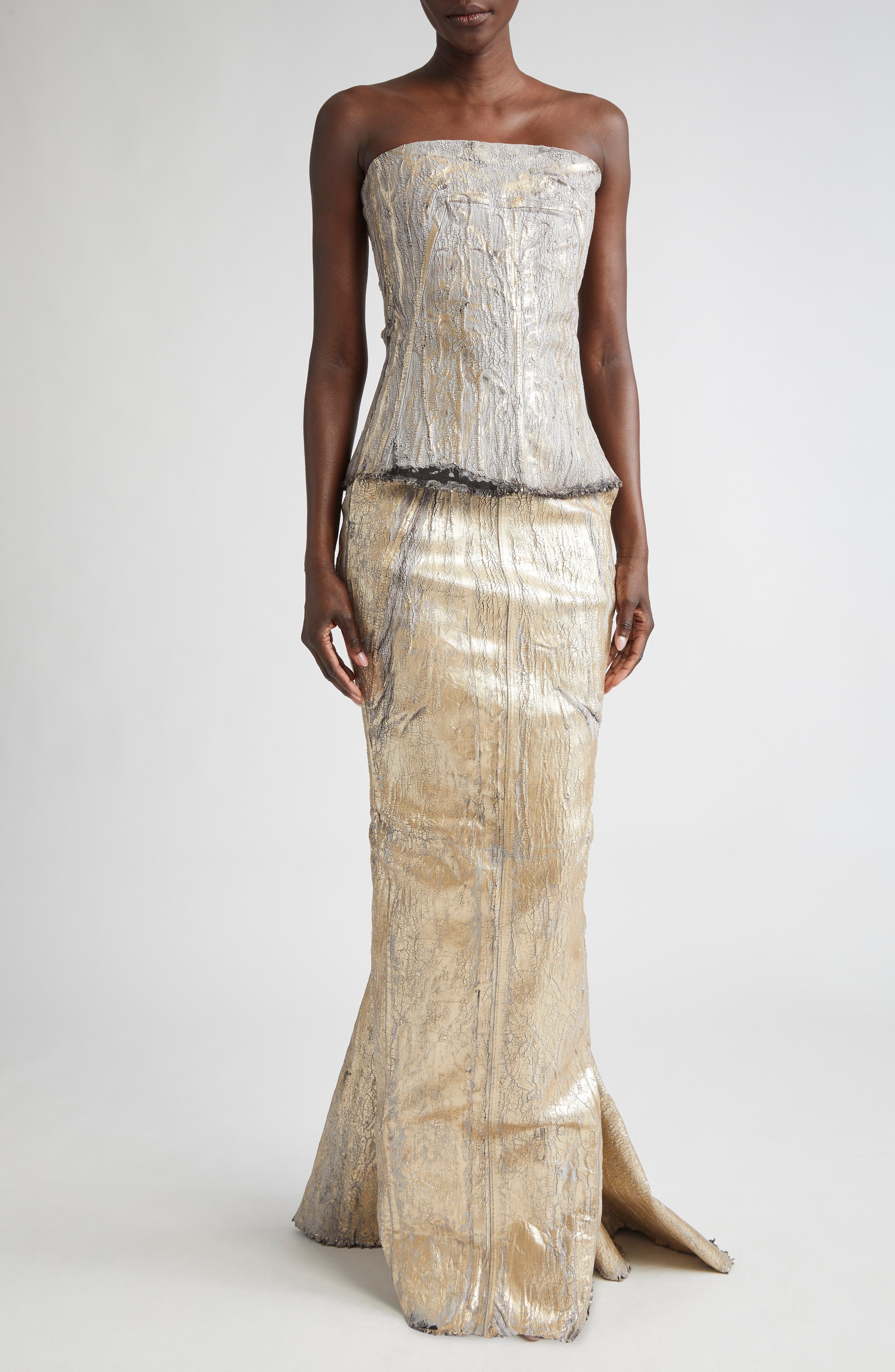 Rick Owens Gonna in Lido Coated Metallic Denim Skirt in Gold at Nordstrom - 2