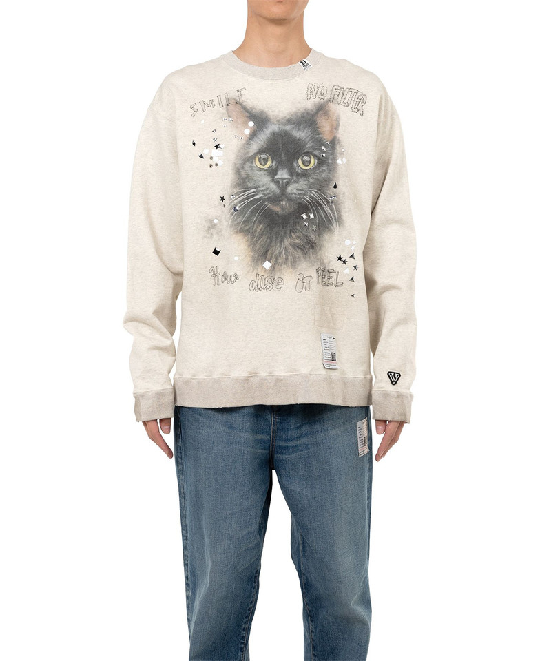 Cat Printed Embellished Distressed Sweatshirt 3