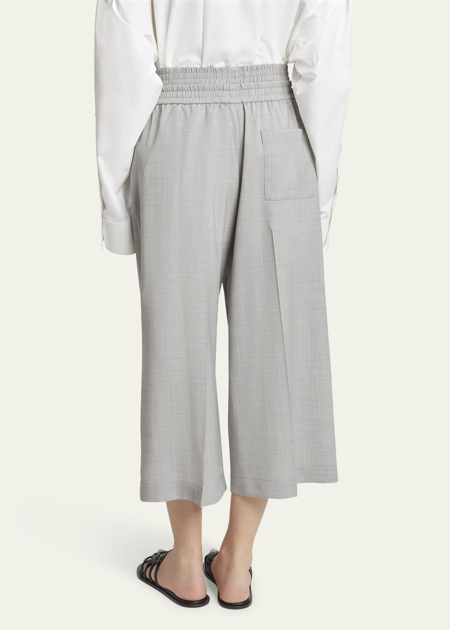 Cropped Wide Leg Wool Trousers - 3