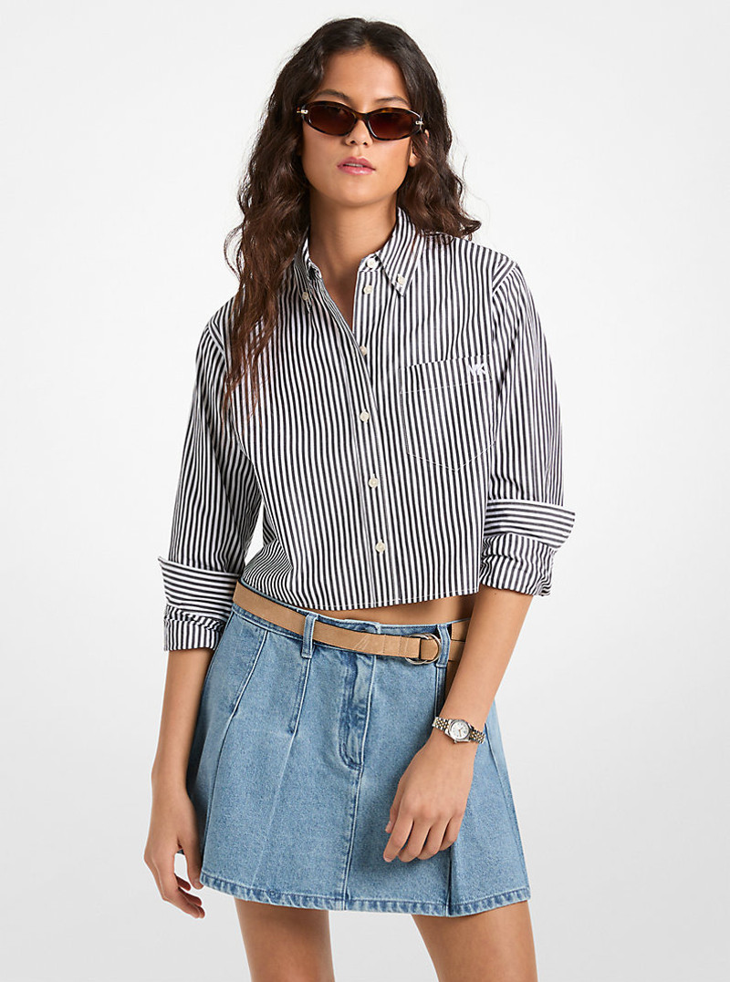 Striped Cotton Poplin Cropped Oxford Shirt 1