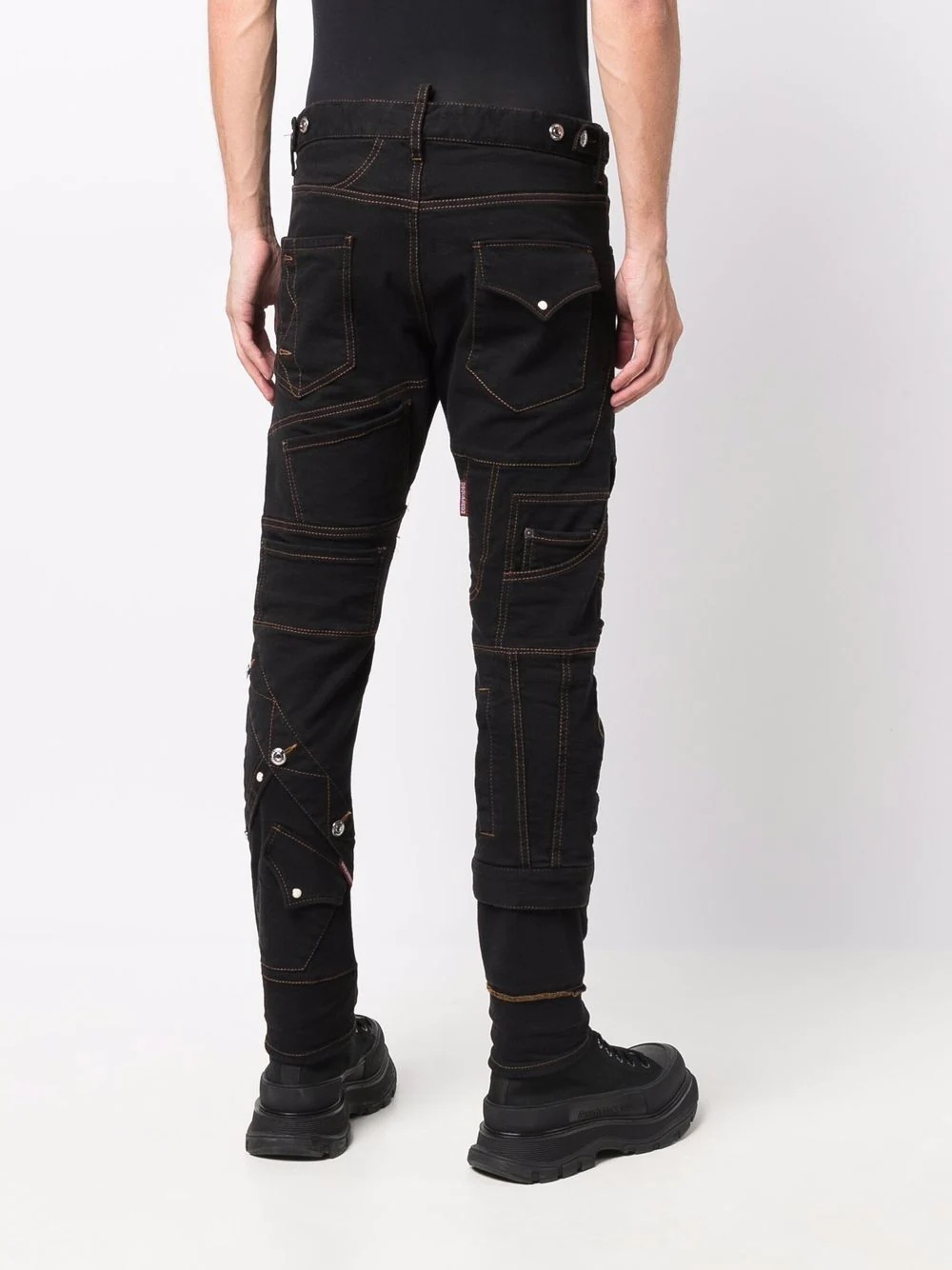 spliced-effect contrast-stitch denim jeans - 4