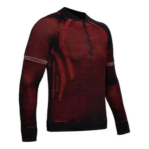 Armour IntelliKnit 2.0의 밑에 남자는 긴 소매 검정 1350090-001를 달리는 줄무늬 - 1