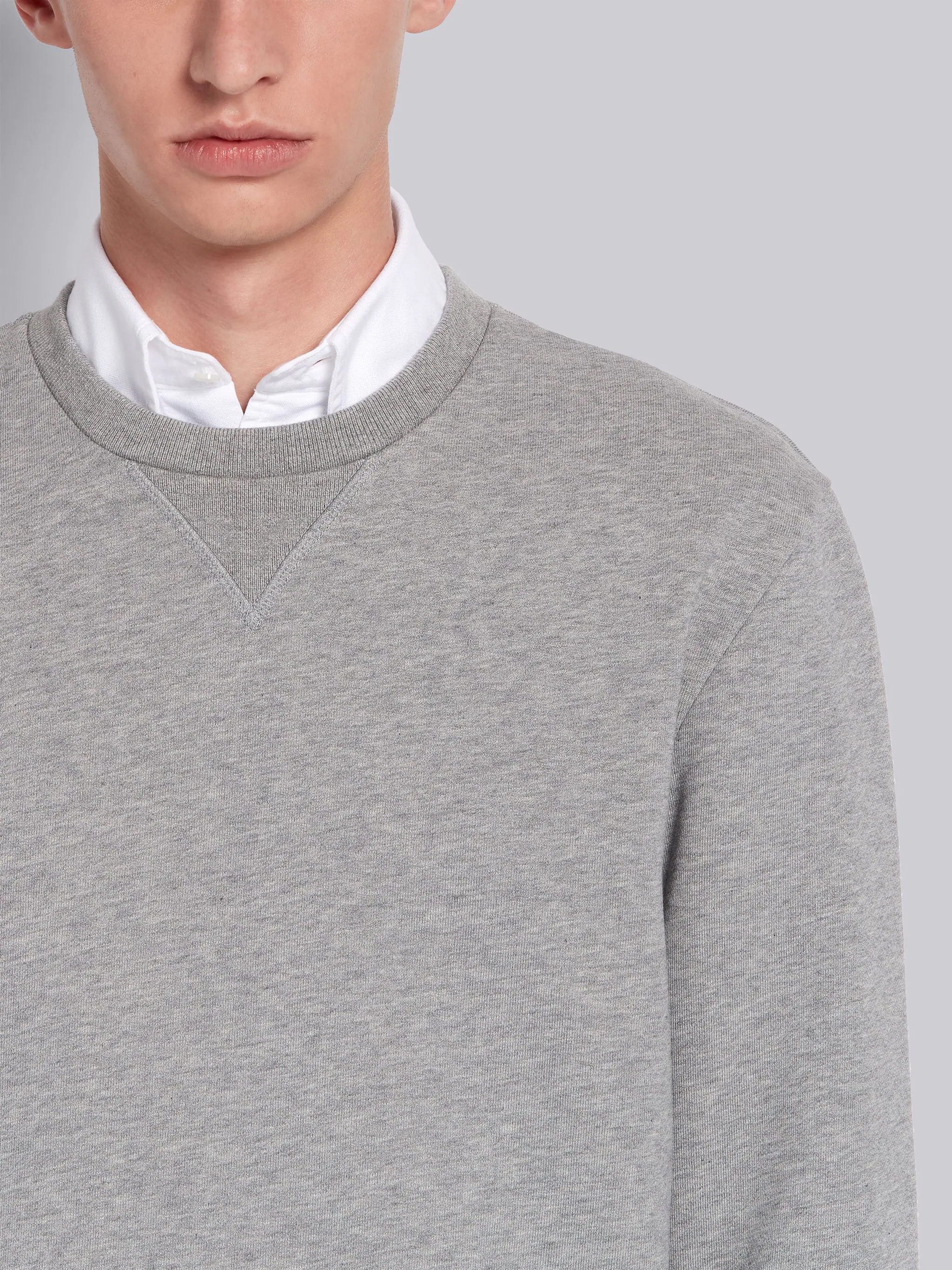 Light Grey Cotton Loopback Tipped Side Stripe Crewneck Sweatshirt - 5