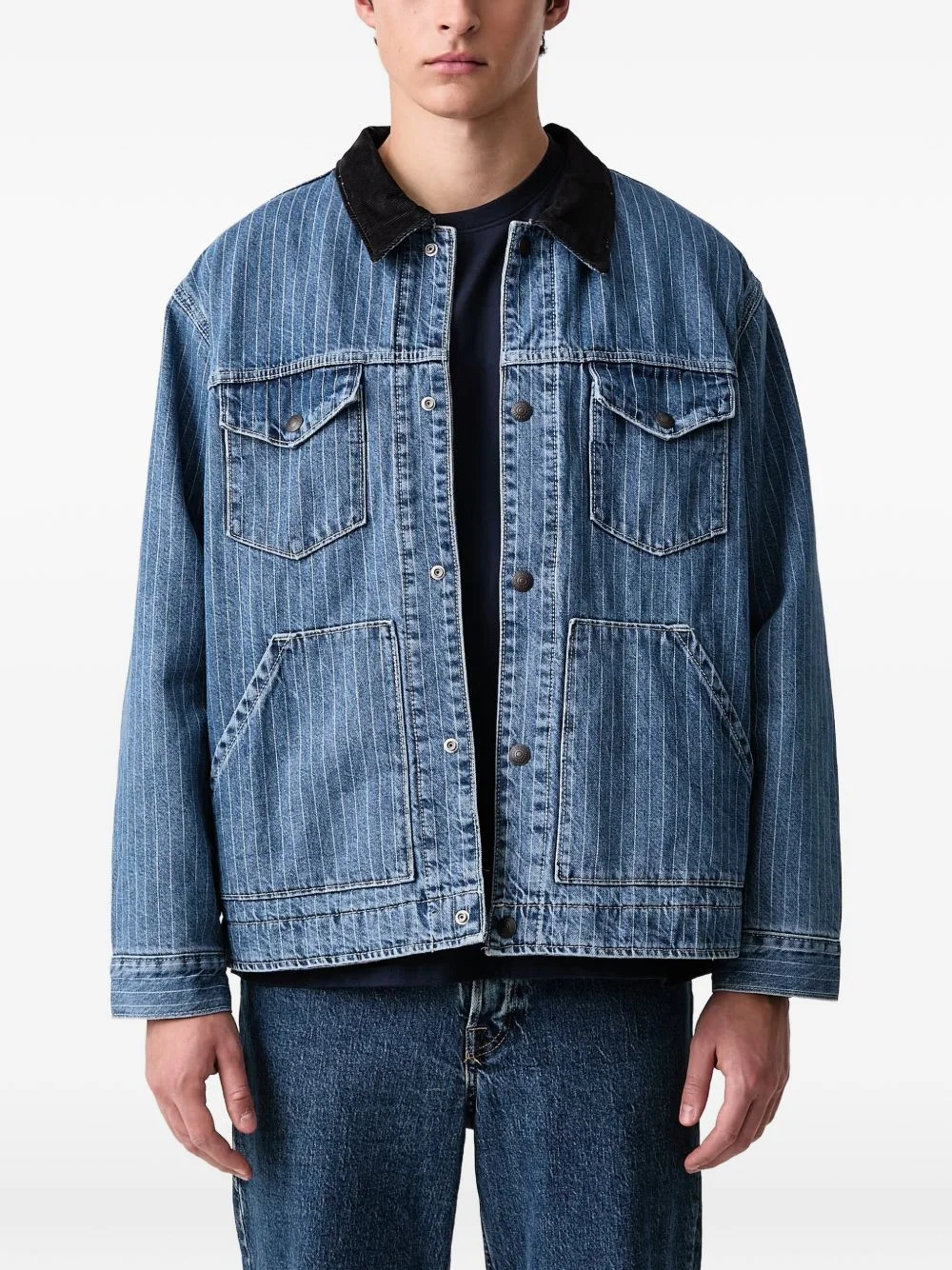 Munroe pinstripe corduroy-collar trucker jacket - 1