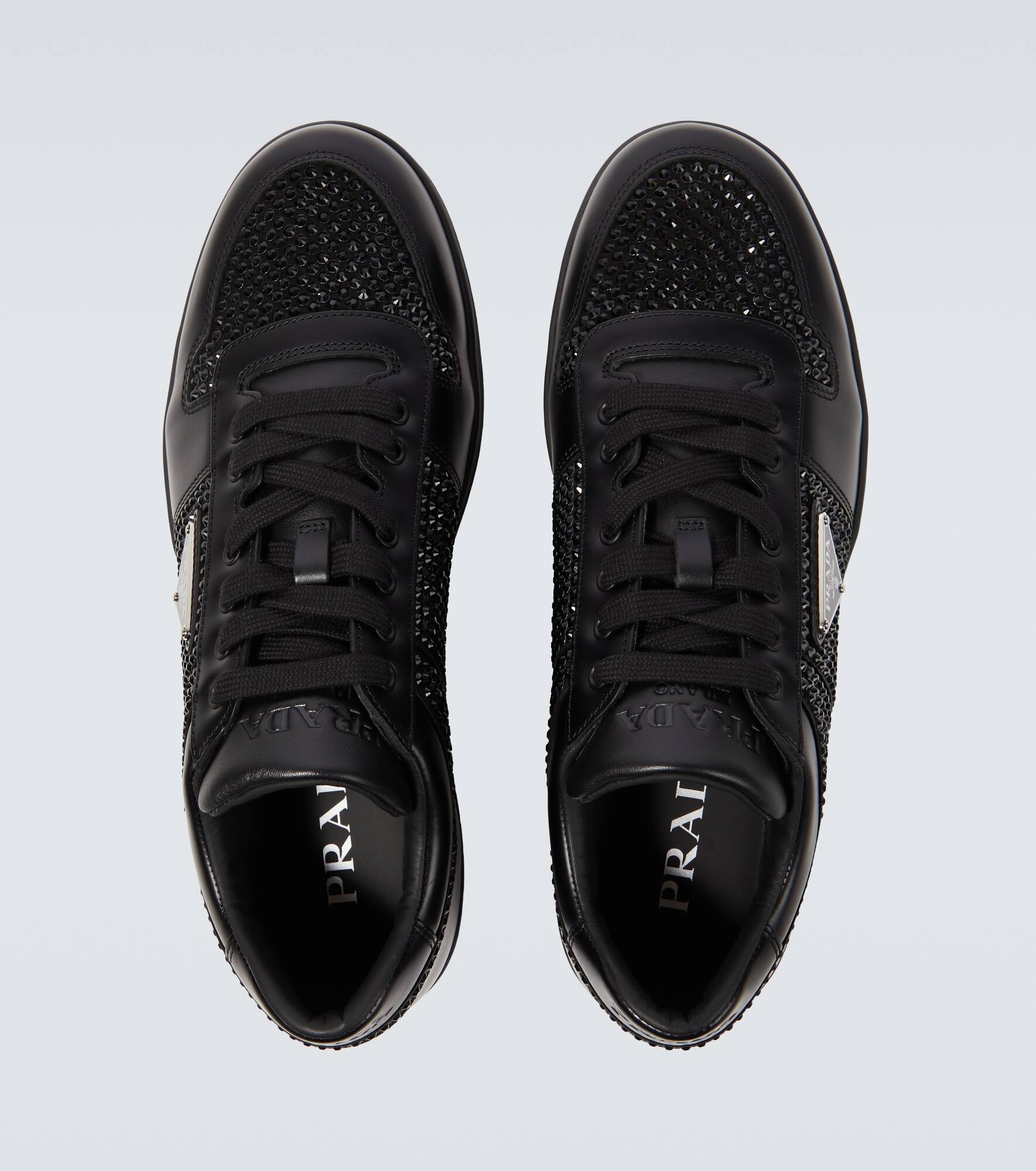 Downtown crystal-embellished leather sneakers - 4