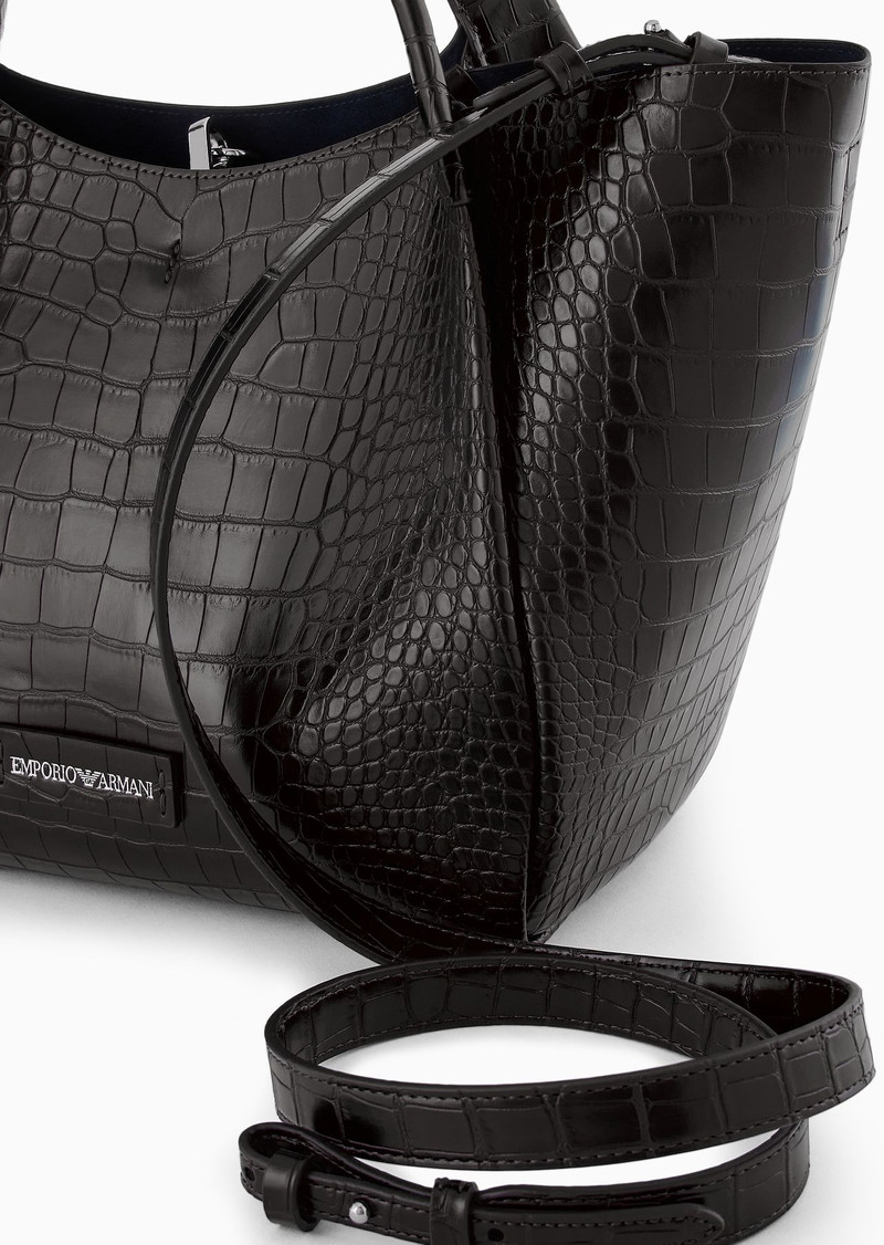 Shopper bag with mock-croc finish and logo charm 5