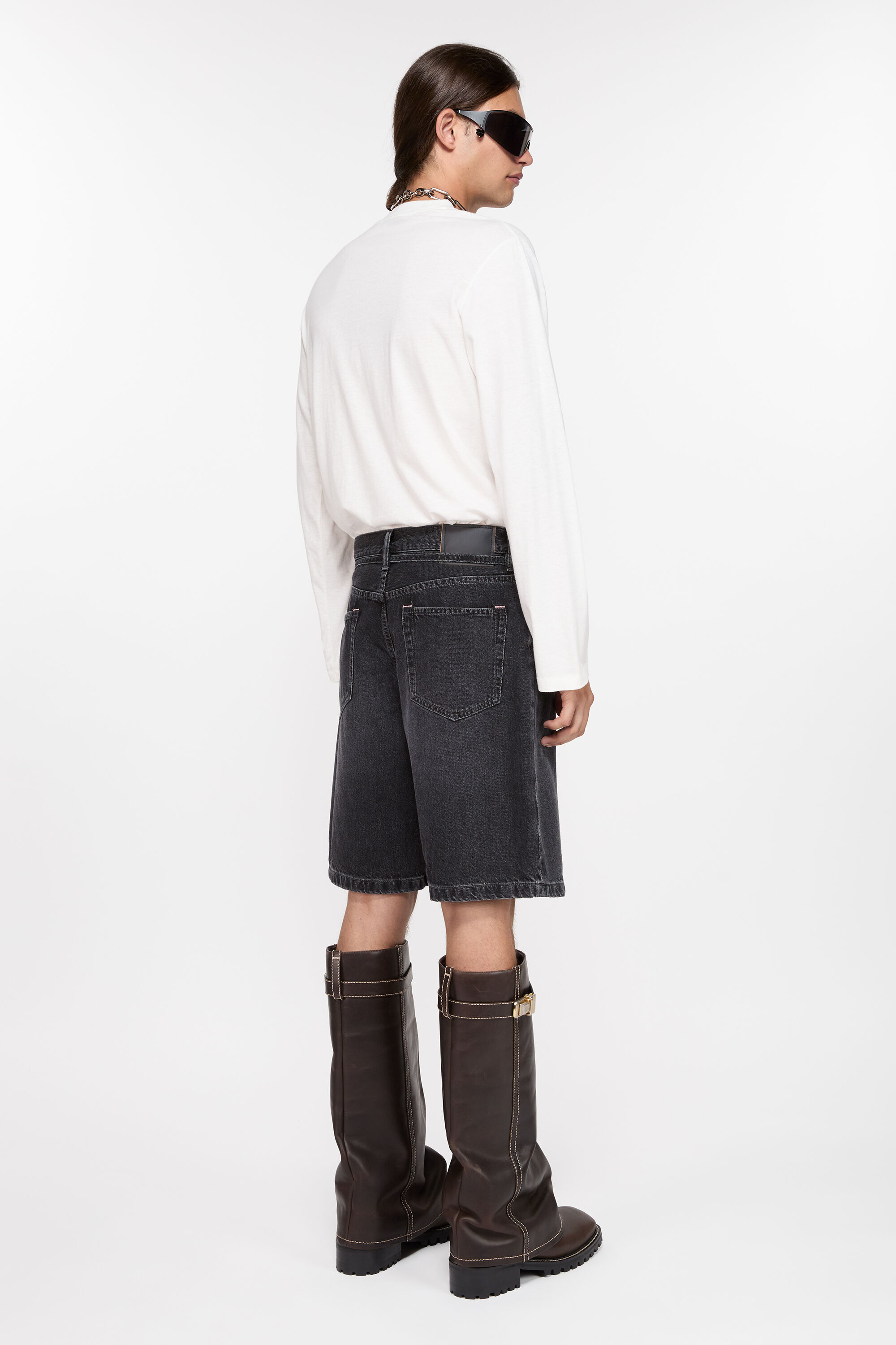 Loose fit denim shorts - Black - 3