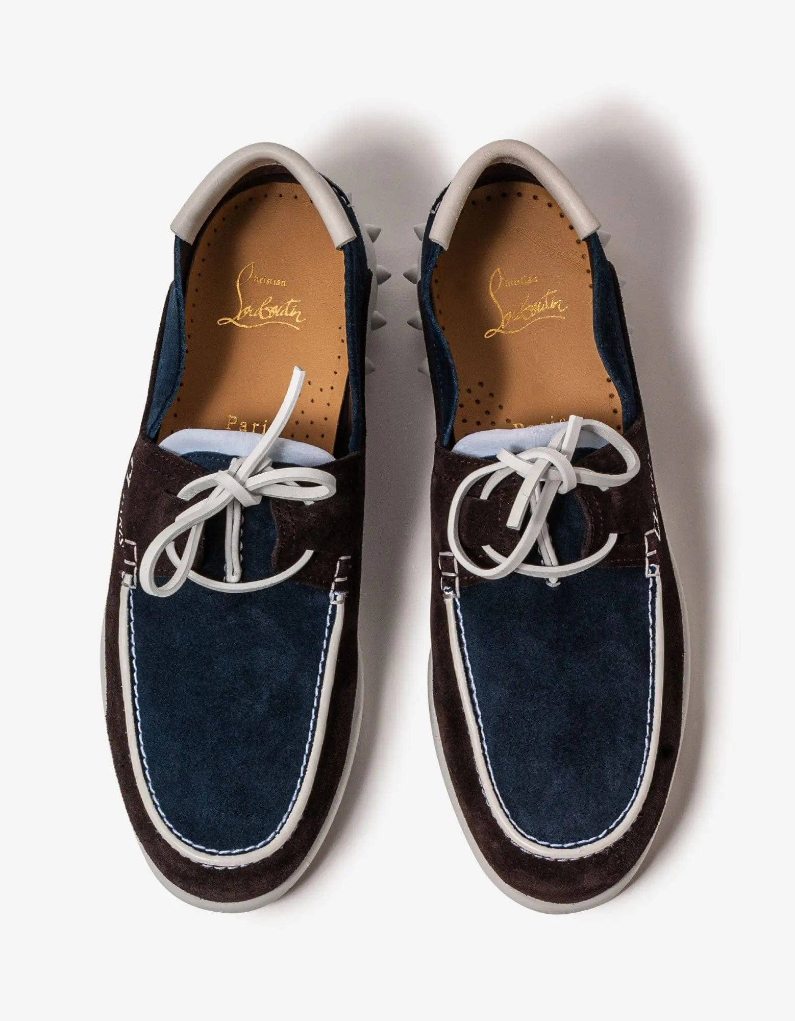 Christian Louboutin Geromoc Navy & Brown Suede Leather Loafers - 4