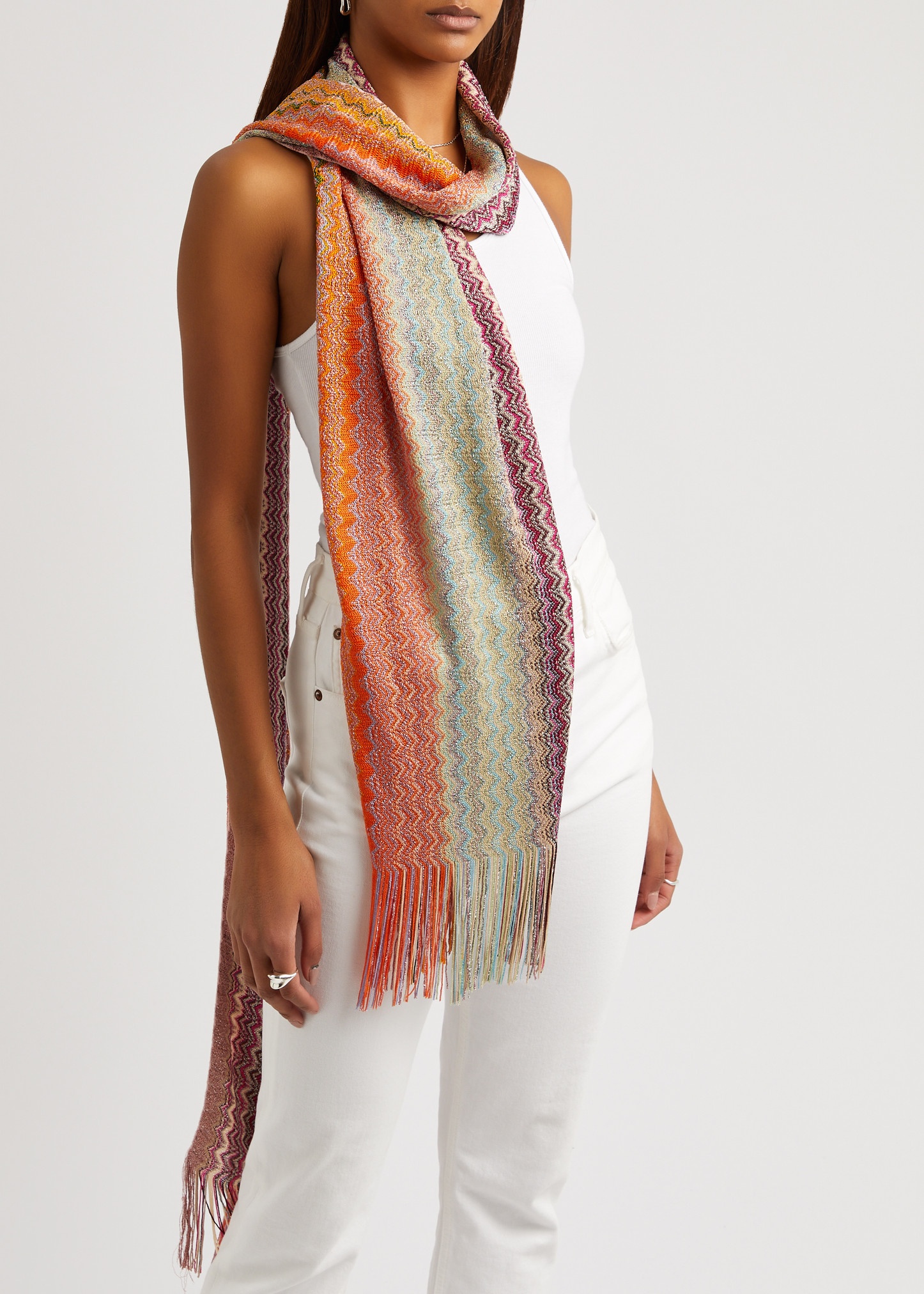 Zigzag-intarsia metallic-knit scarf - 2