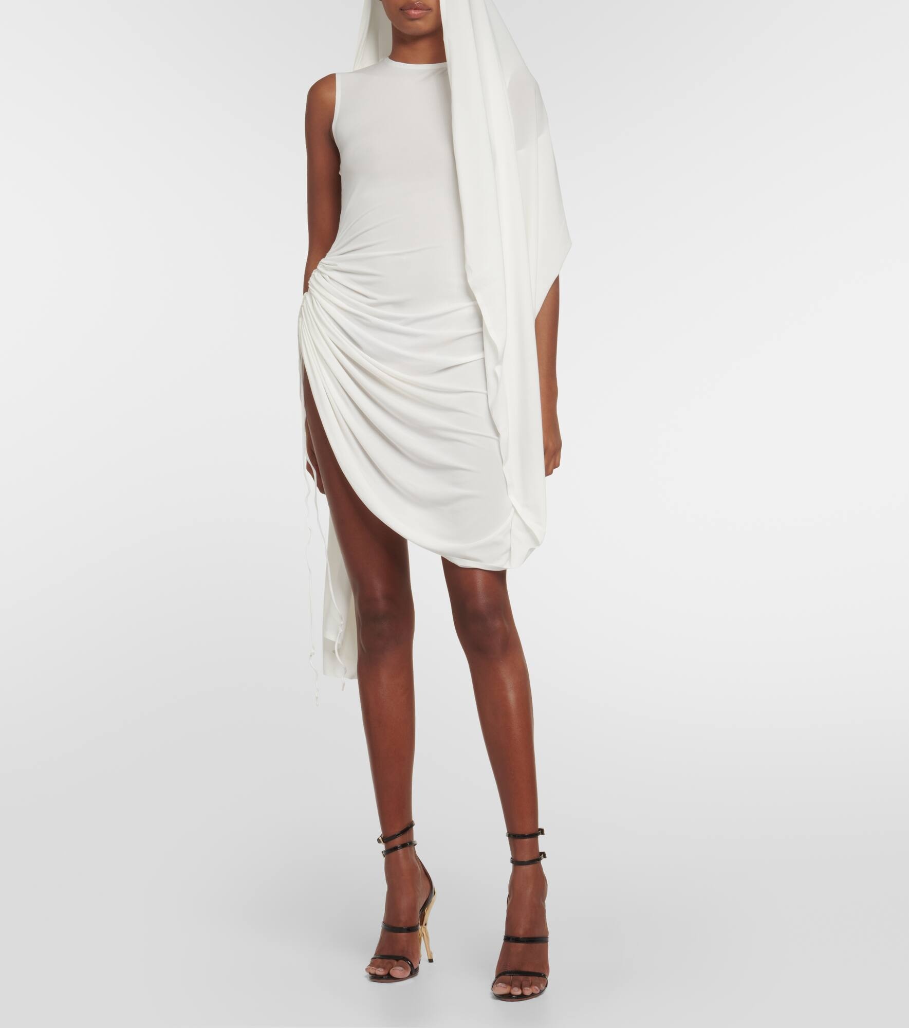 Asymmetric draped jersey minidress - 6