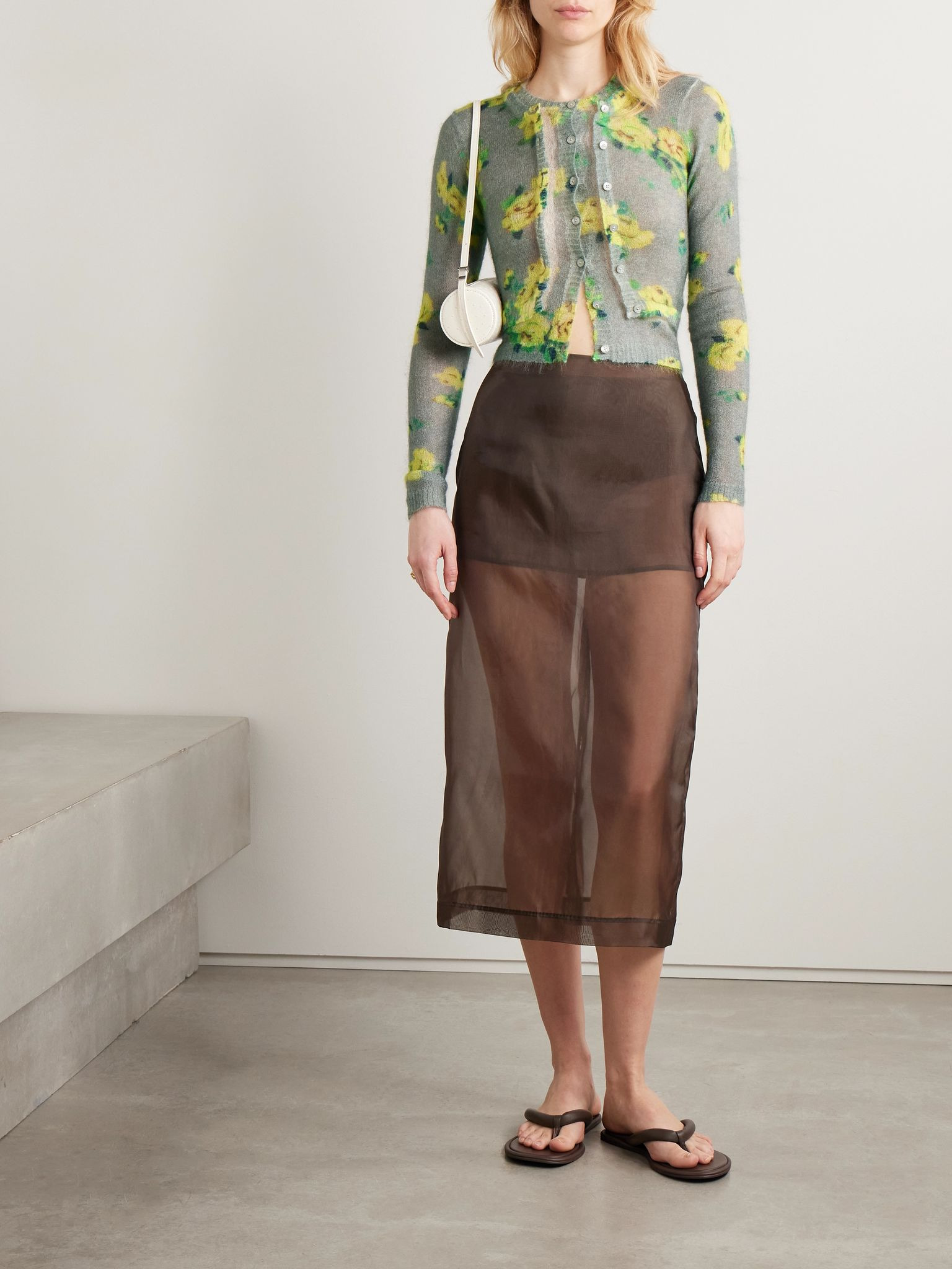 Layered floral-print mohair-blend sweater Gray - 2