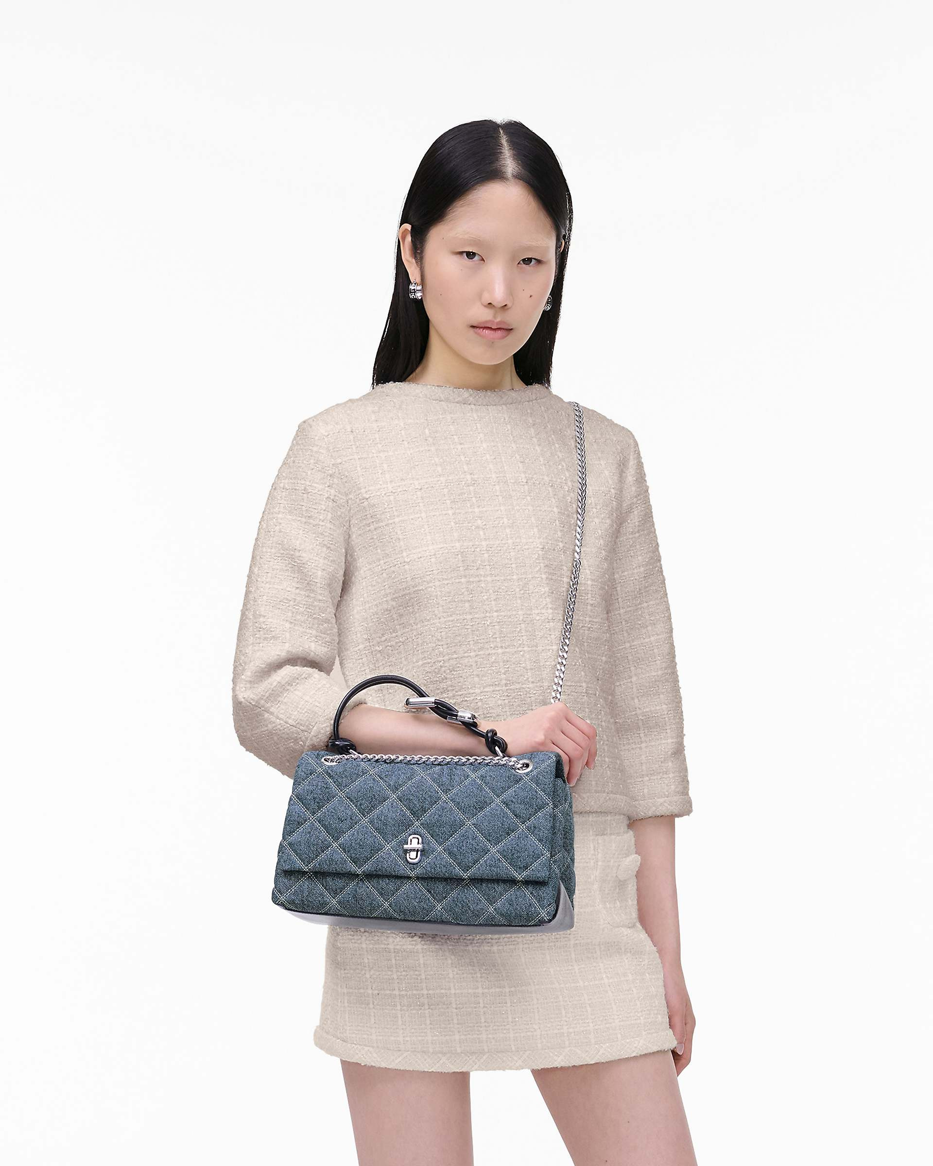 THE QUILTED DENIM DUAL CHAIN SHOULDER BAG - 8