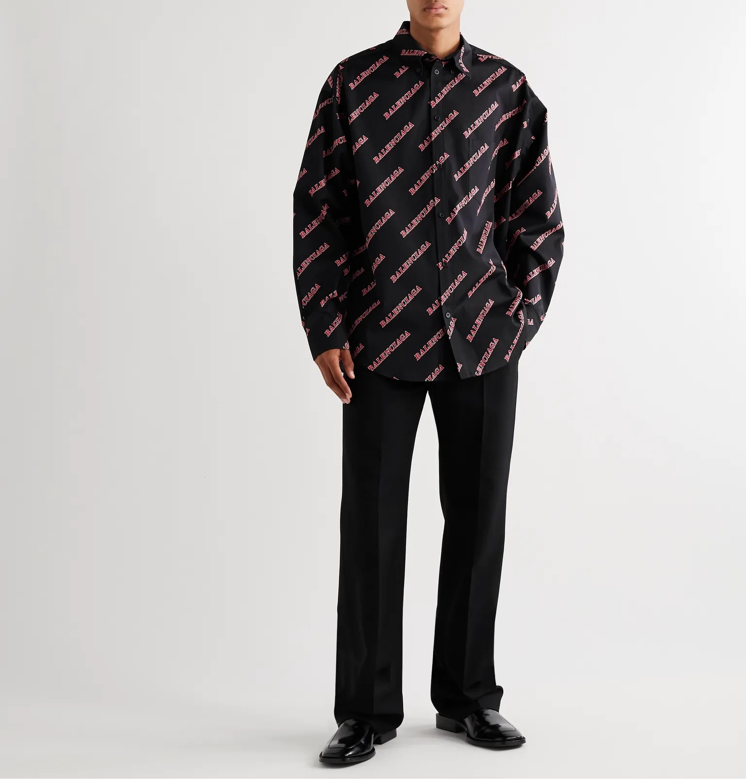 Button-Down Collar Oversized Logo-Print Cotton-Poplin Shirt - 2