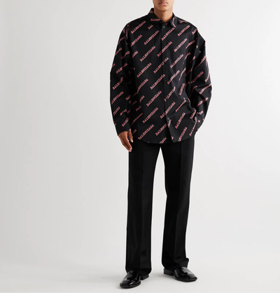 BALENCIAGA Button-Down Collar Oversized Logo-Print Cotton-Poplin Shirt outlook