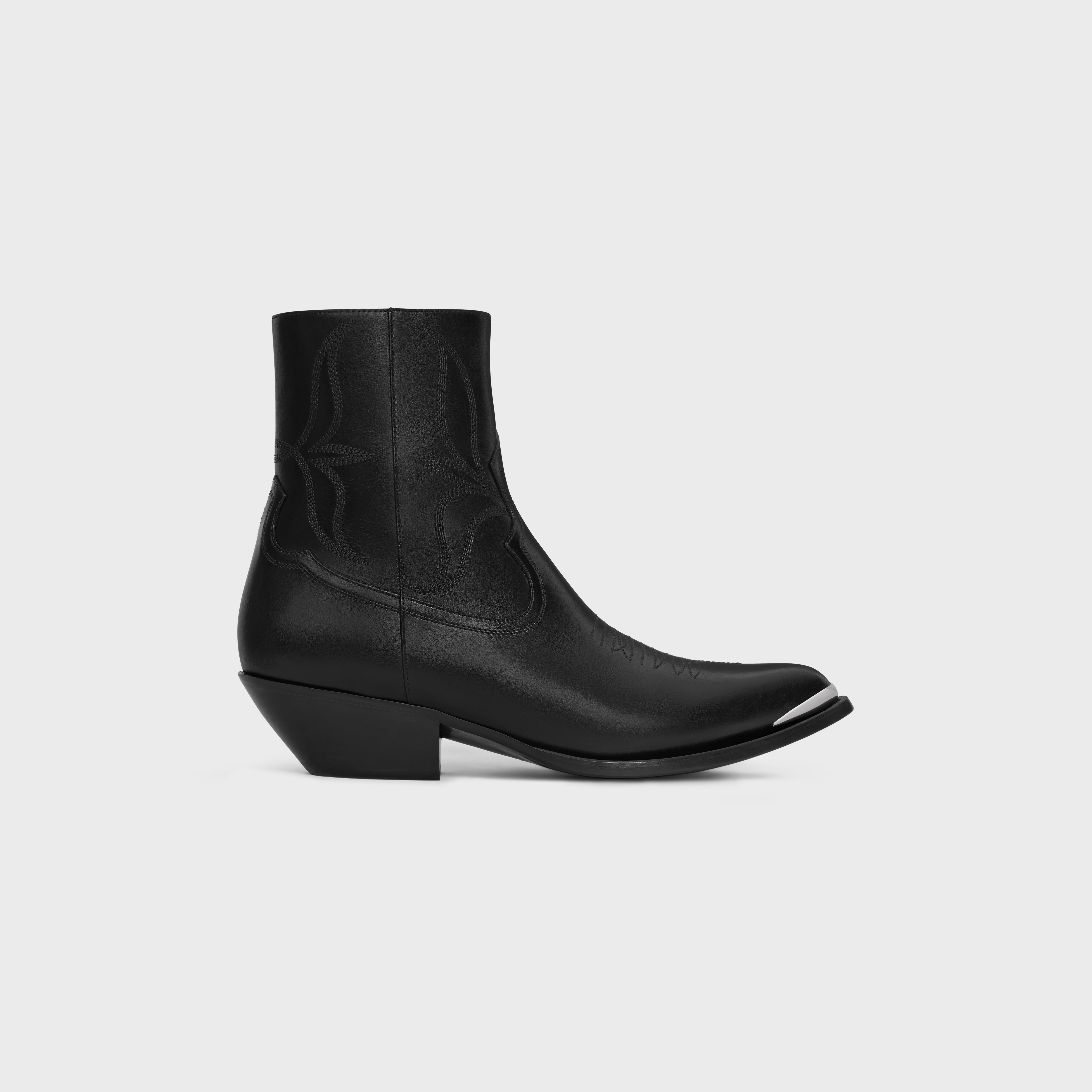 CELINE CELINE LEON ZIPPED BOOT WITH METAL TOE in SHINY CALFSKIN 