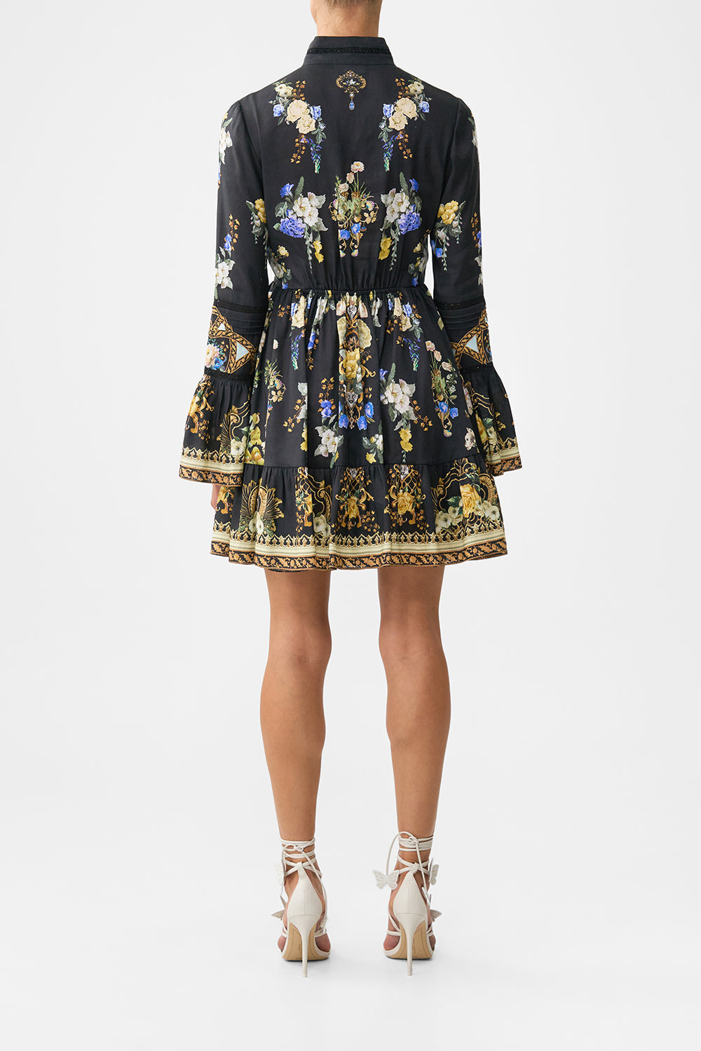 HIGH NECK SHORT DRESS WITH RUFFLE CUFF - 3