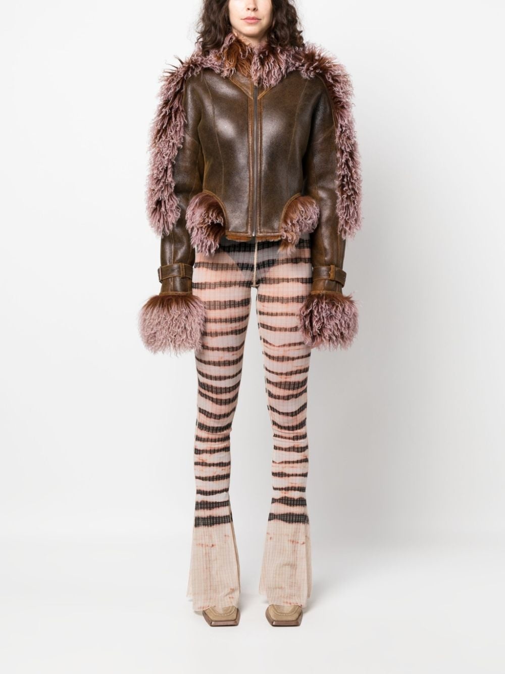 x KNWLS shearling-trim leather jacket - 2