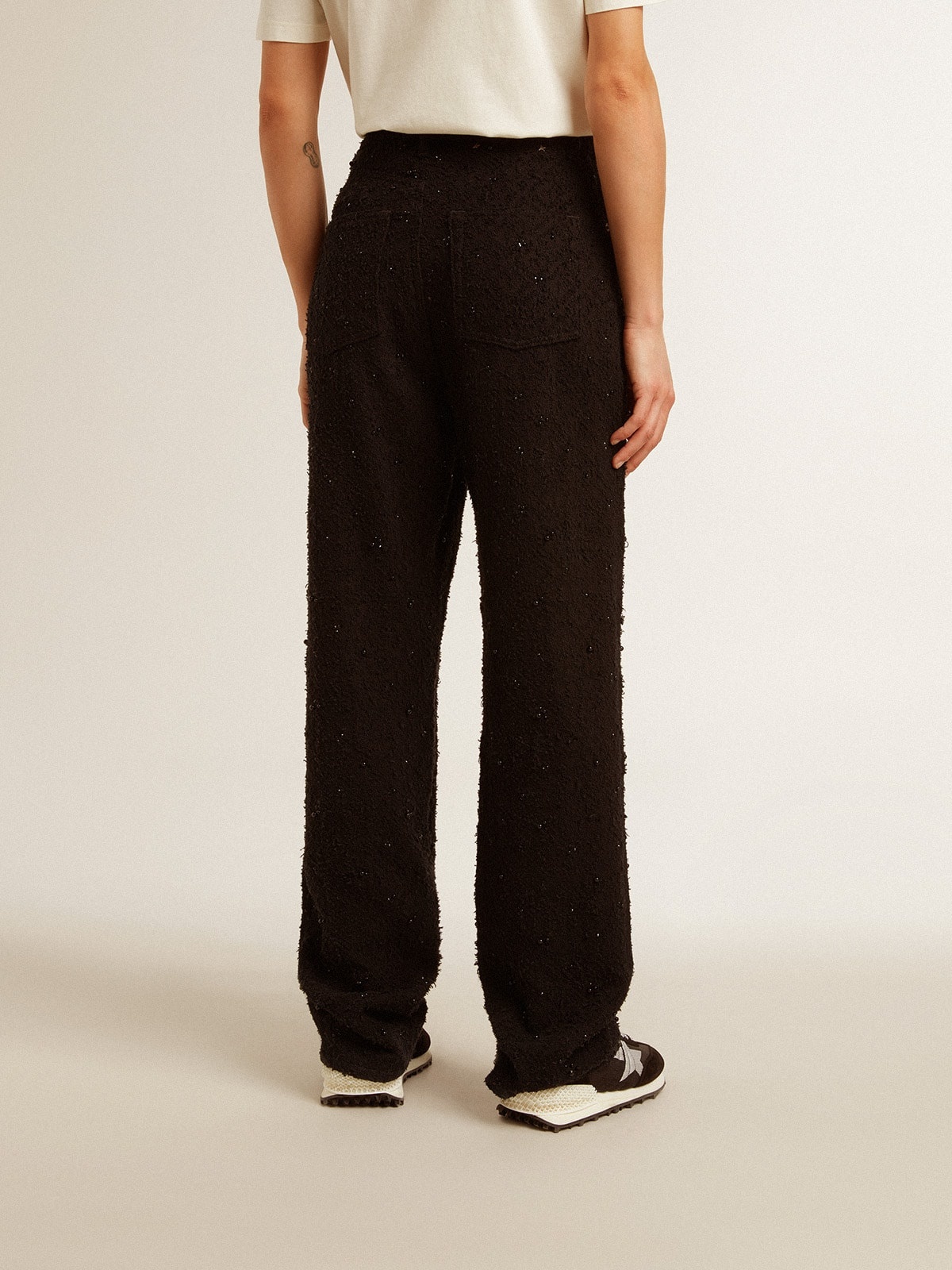 Women’s cotton denim pants with crystal and stone decoration - 4