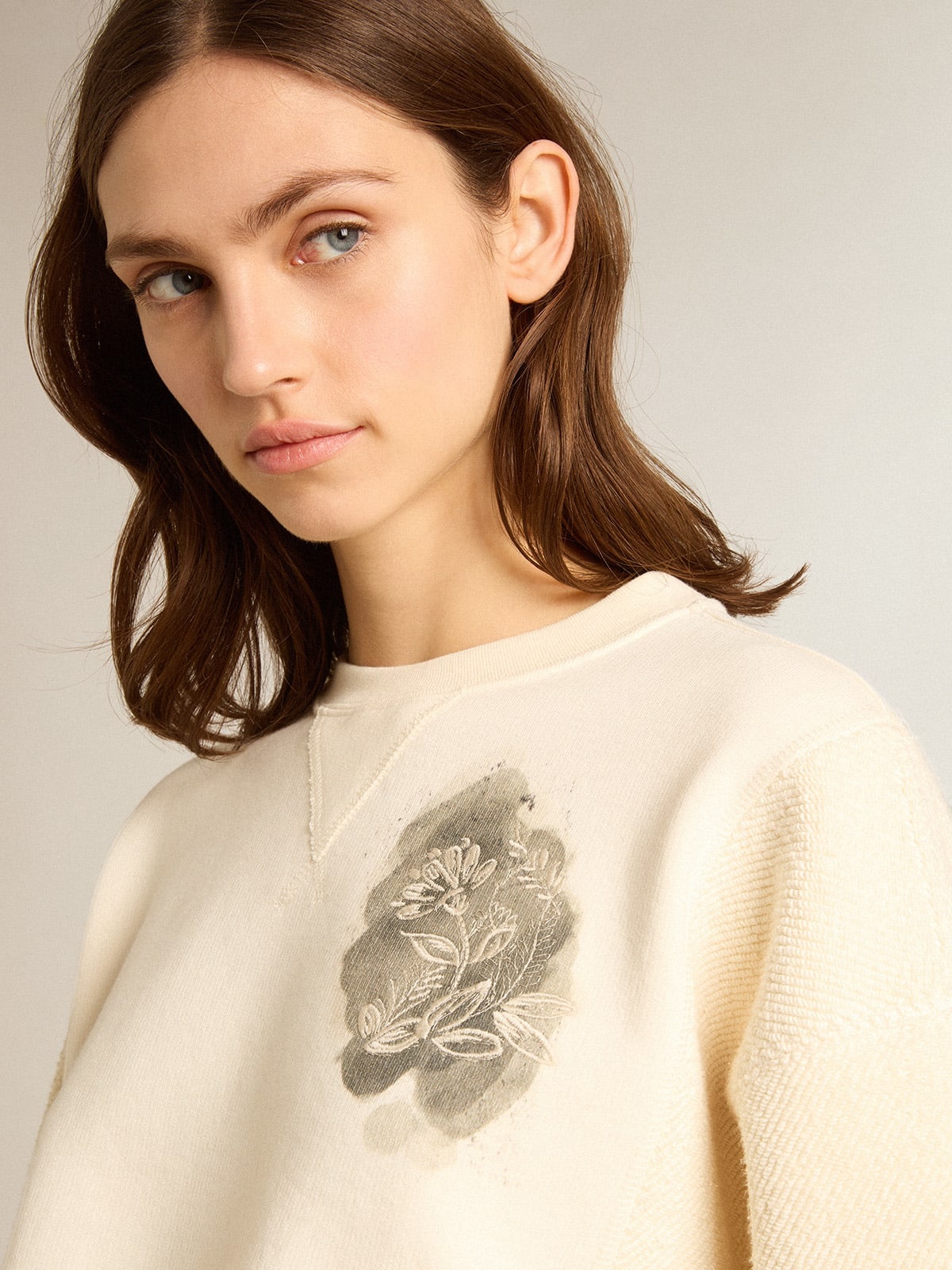 Aged white cotton cropped sweatshirt - 5