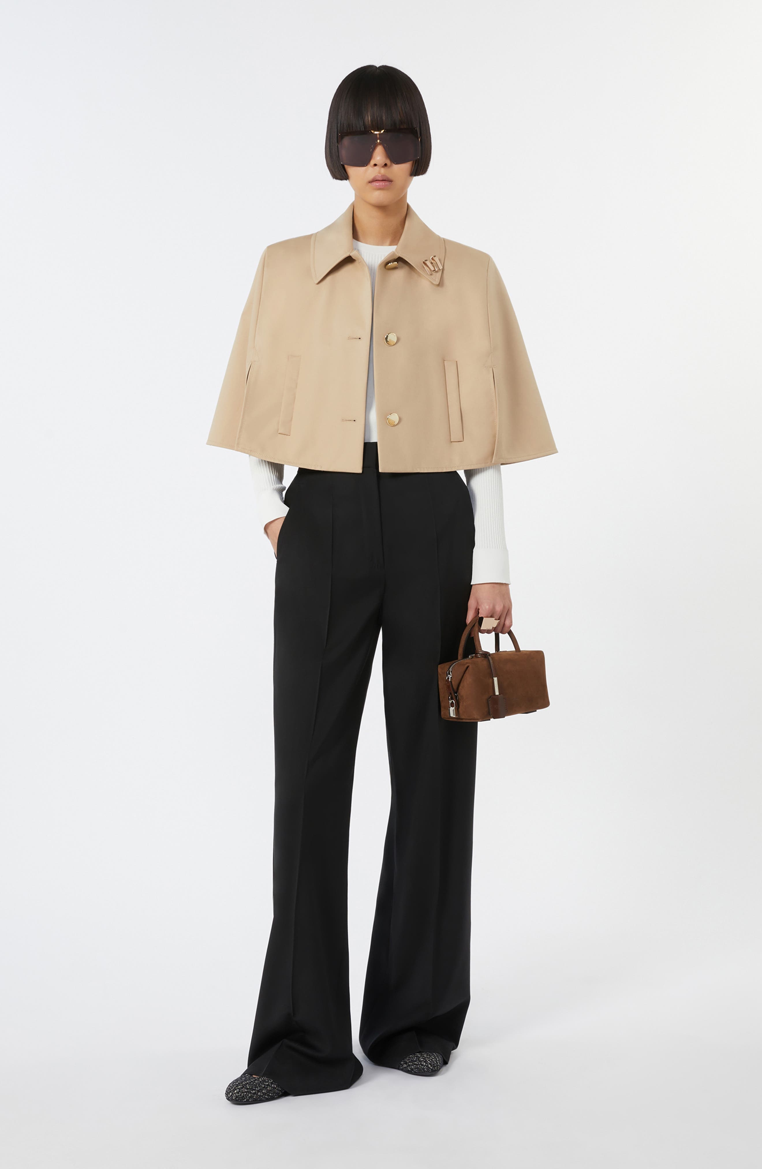 Max Mara Padre Water Repellent Cotton Gabardine Crop Cape in Sabbia at Nordstrom - 5