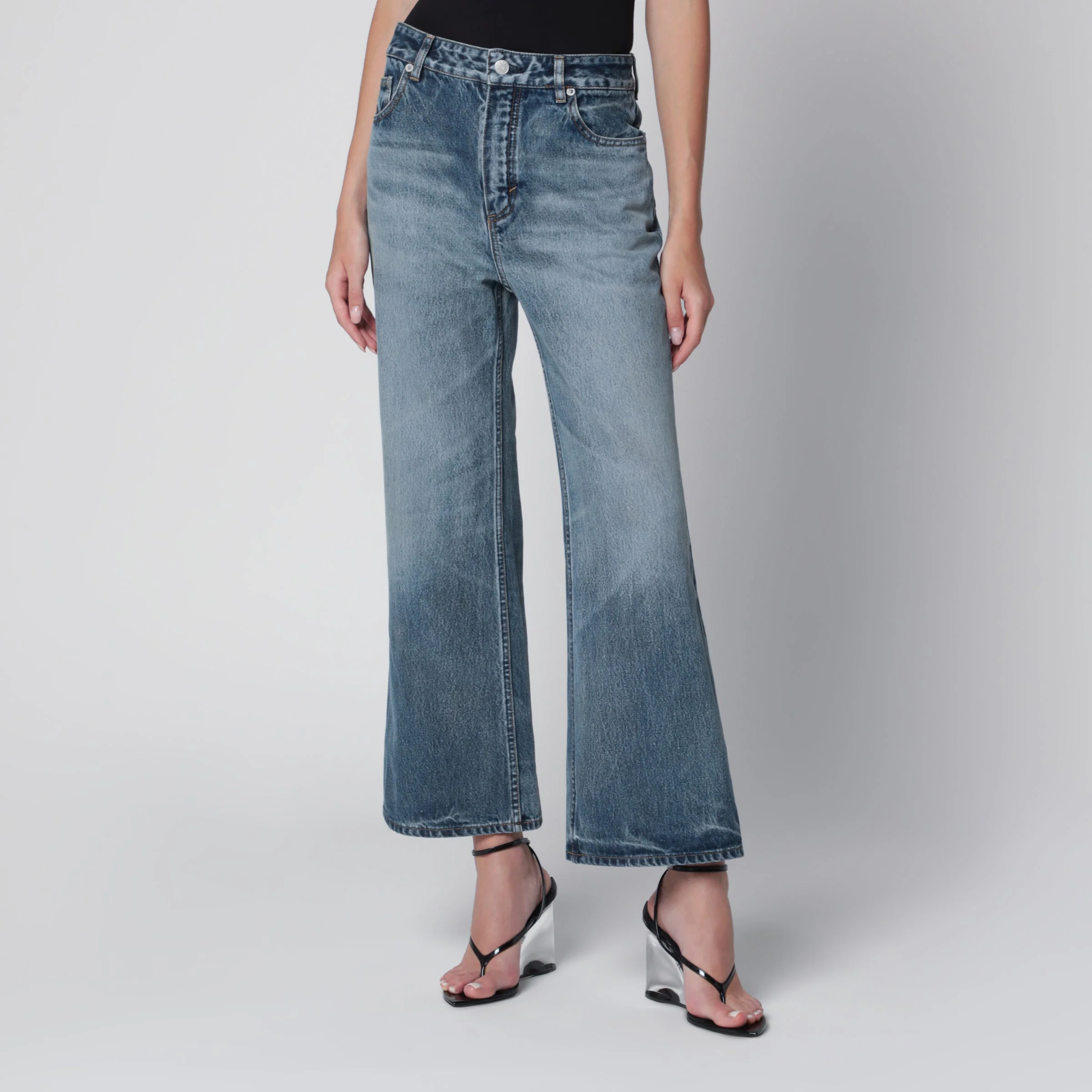 Flared ankle-length denim jeans in light sand wash - 1