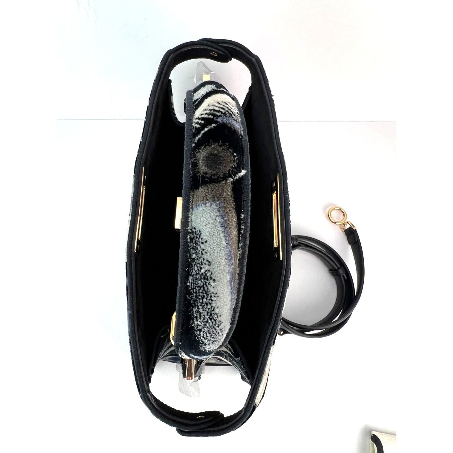 Fendi Peekaboo I see u Medium Printed Velvet Black Blue Satchel Shoulder Bag - 11