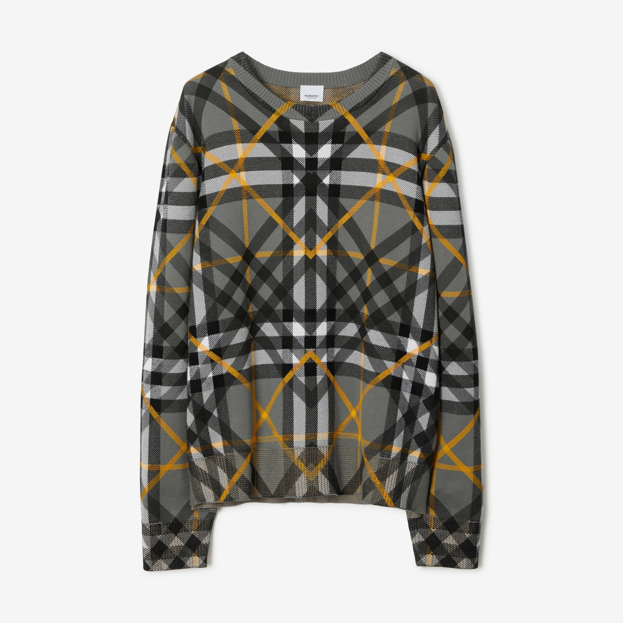 Layered Check Cotton Jacquard Oversized Sweater - 1