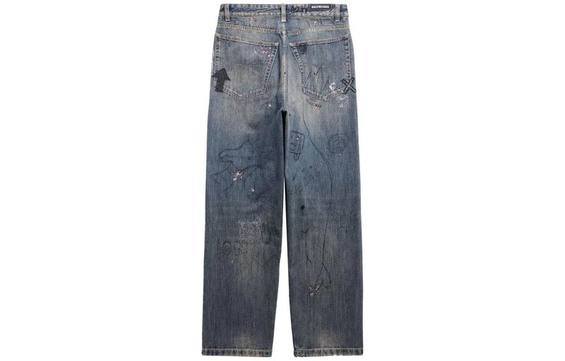 BALENCIAGA Balenciaga Doodle-Print Straight Denim Pants 'Blue' 746986TOW664036 outlook