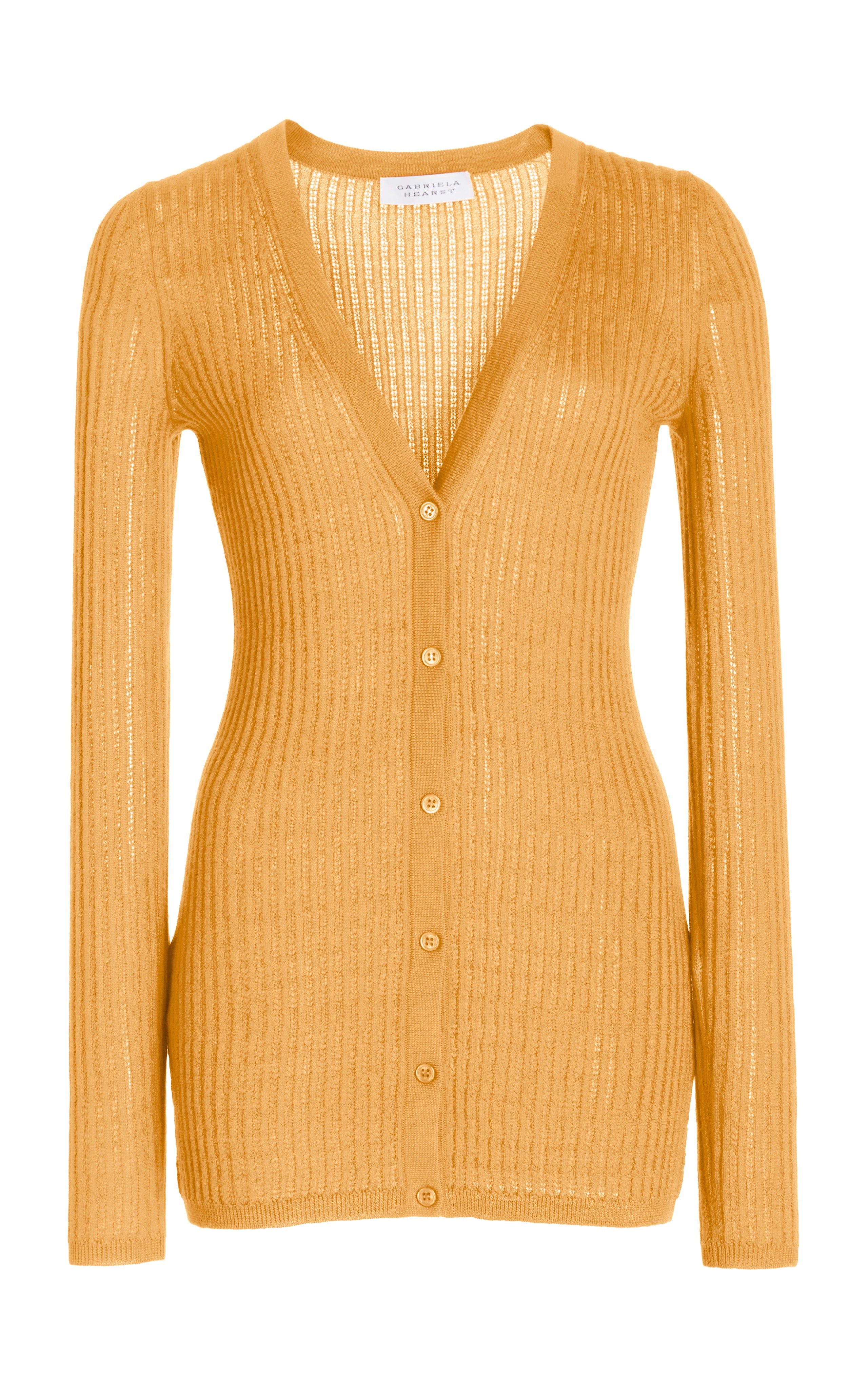 Homer Pointelle Knit Cardigan in Fluorescent Orange Cashmere Silk - 1